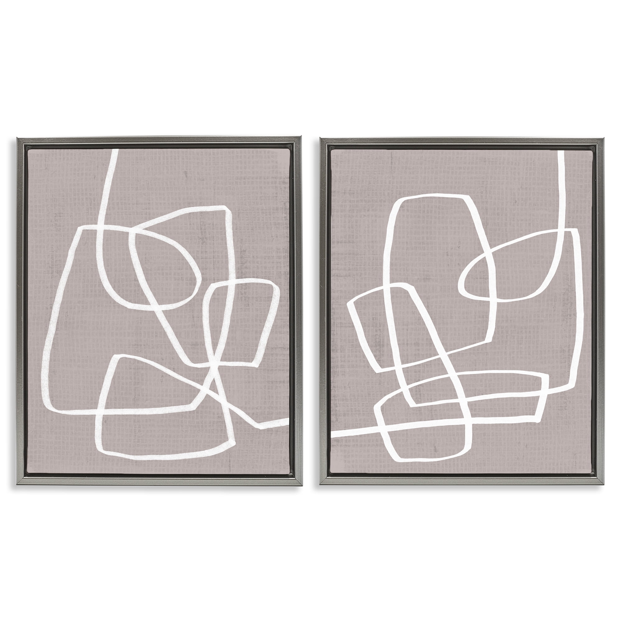 Stupell Industries Minimal Abstract Busy Line Abstract Painting Gray Floater Framed Canvas Art Print Wall Art, 17 x 21, Set of 2