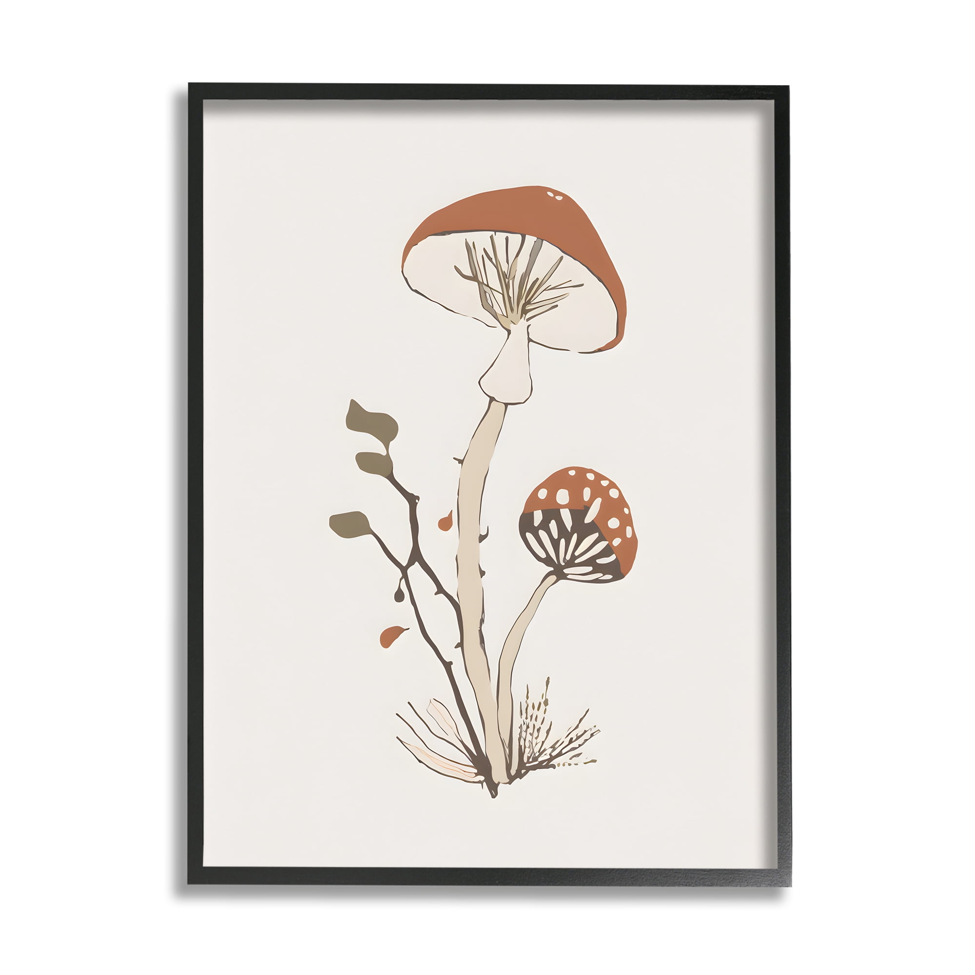 Stupell Industries Minimal Amanita Mushroom Botanical & Floral Painting Black Framed Art Print Wall Art, 16 x 20