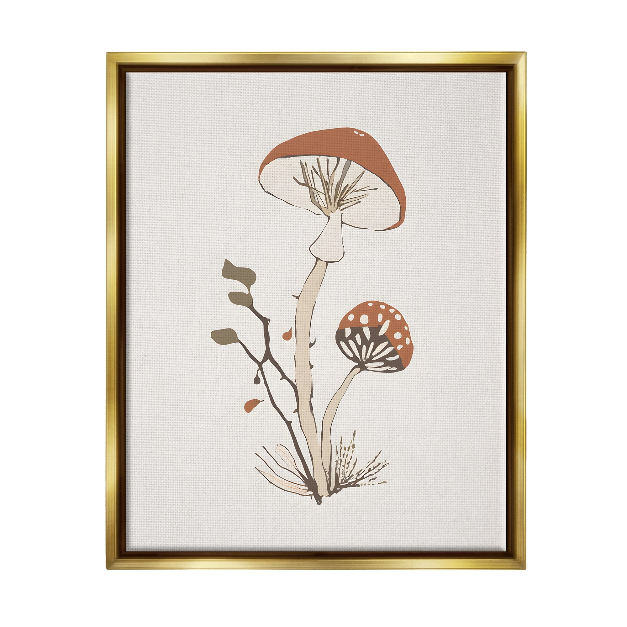 Stupell Industries Minimal Amanita Mushroom Botanical & Floral Painting Gold Floater Framed Canvas Art Print Wall Art, 17 x 21