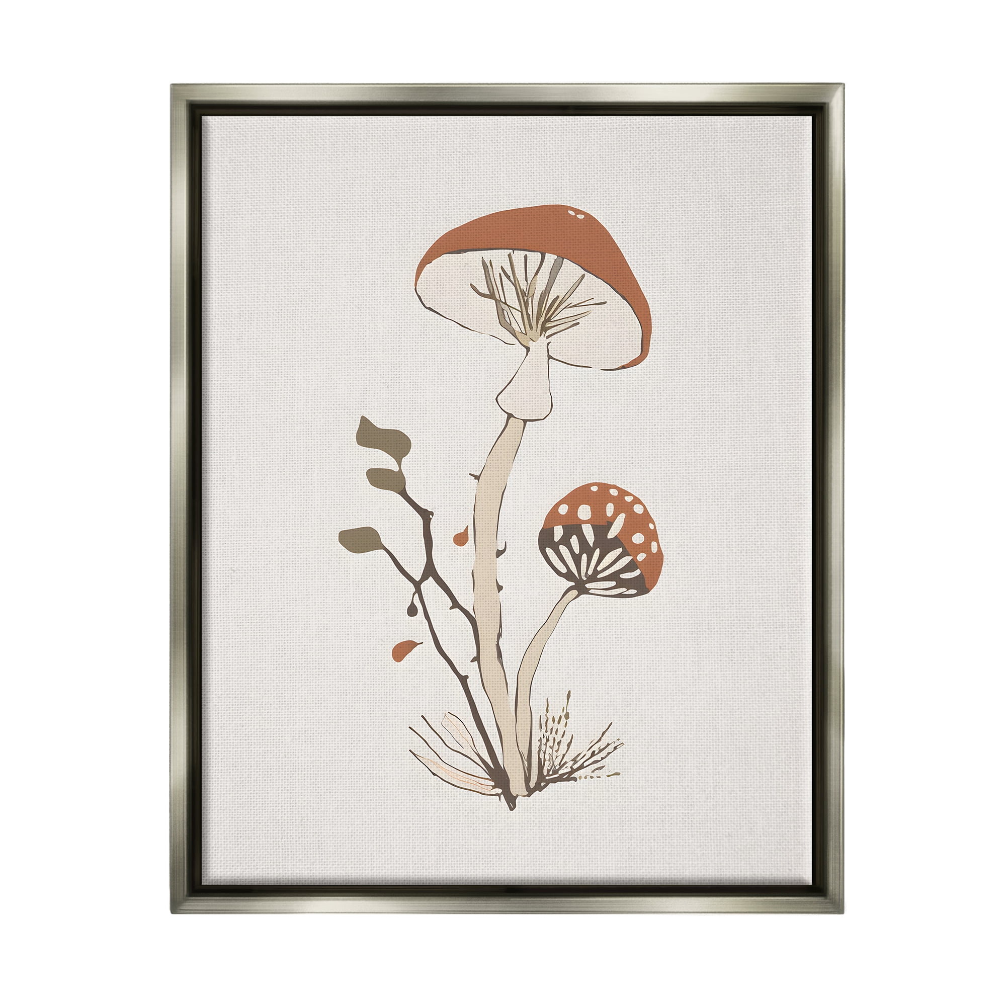 Stupell Industries Minimal Amanita Mushroom Botanical & Floral Painting Gray Floater Framed Canvas Art Print Wall Art, 17 x 21