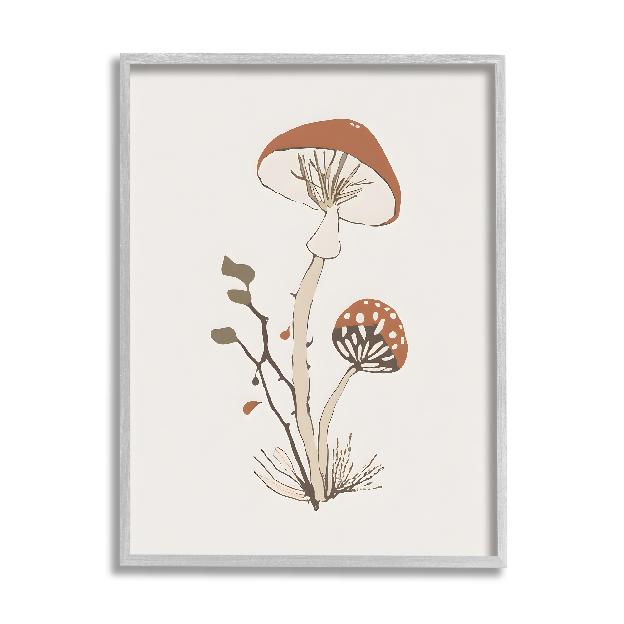 Stupell Industries Minimal Amanita Mushroom Botanical & Floral Painting Gray Framed Art Print Wall Art, 24 x 30