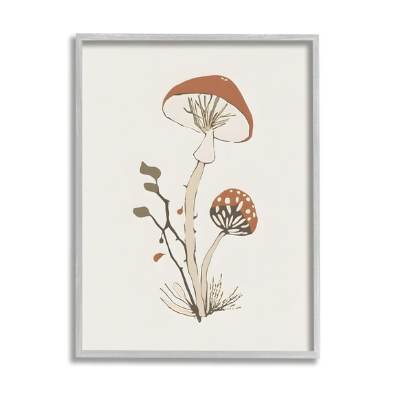 Stupell Industries Minimal Amanita Mushroom Botanical & Floral Painting Gray Framed Art Print Wall Art, 24 x 30