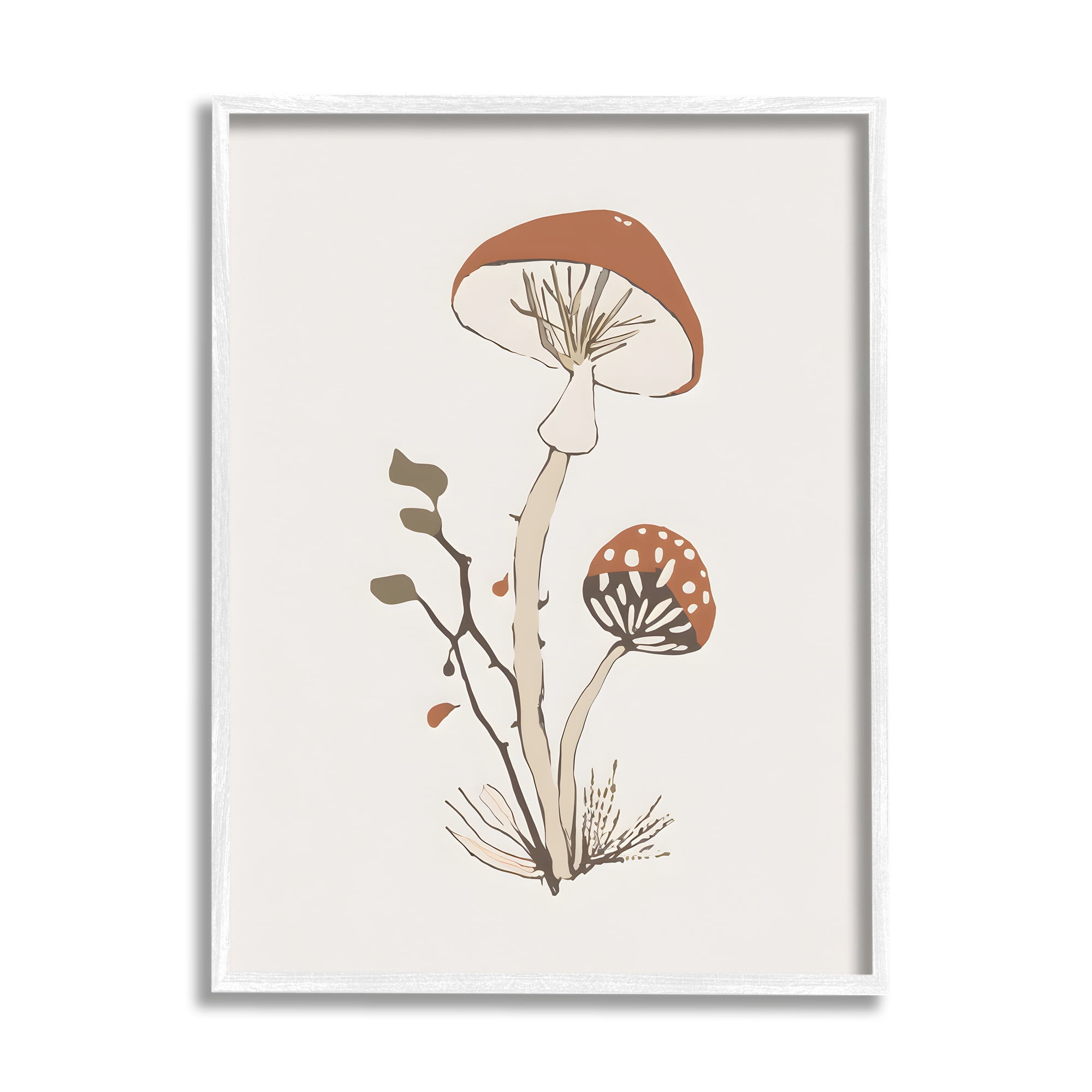 Stupell Industries Minimal Amanita Mushroom Botanical & Floral Painting White Framed Art Print Wall Art, 16 x 20