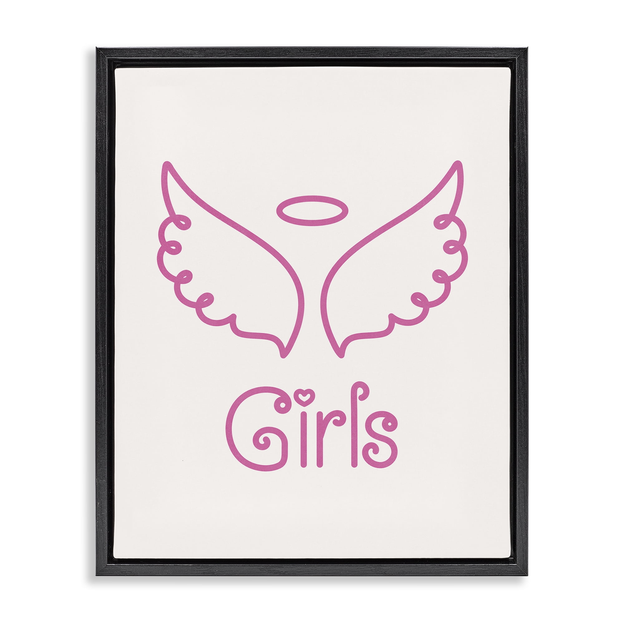 Stupell Industries Minimal Angel Girls Text & Numbers Painting Black Floater Framed Canvas Art Print Wall Art, 25 x 31