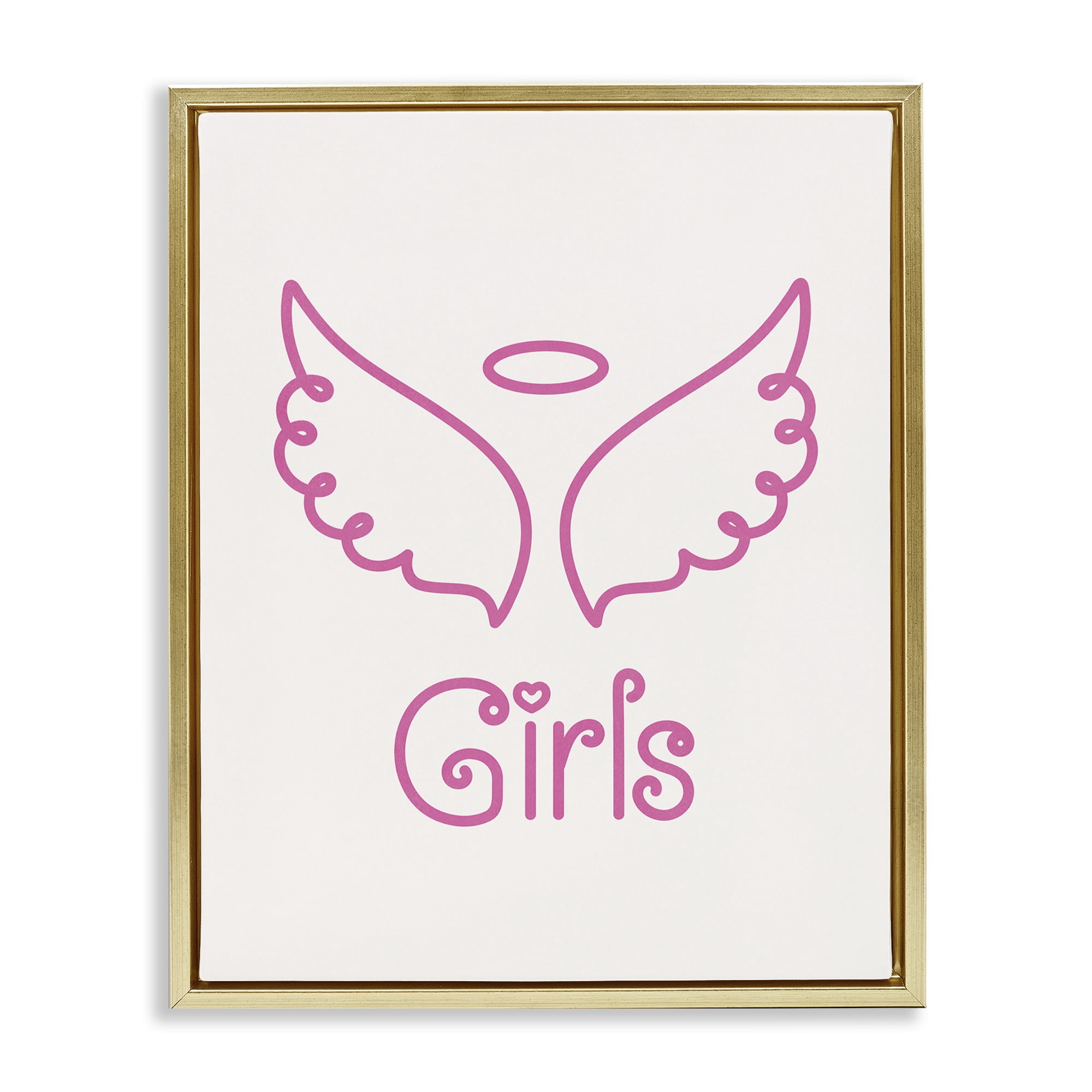 Stupell Industries Minimal Angel Girls Text & Numbers Painting Gold Floater Framed Canvas Art Print Wall Art, 17 x 21
