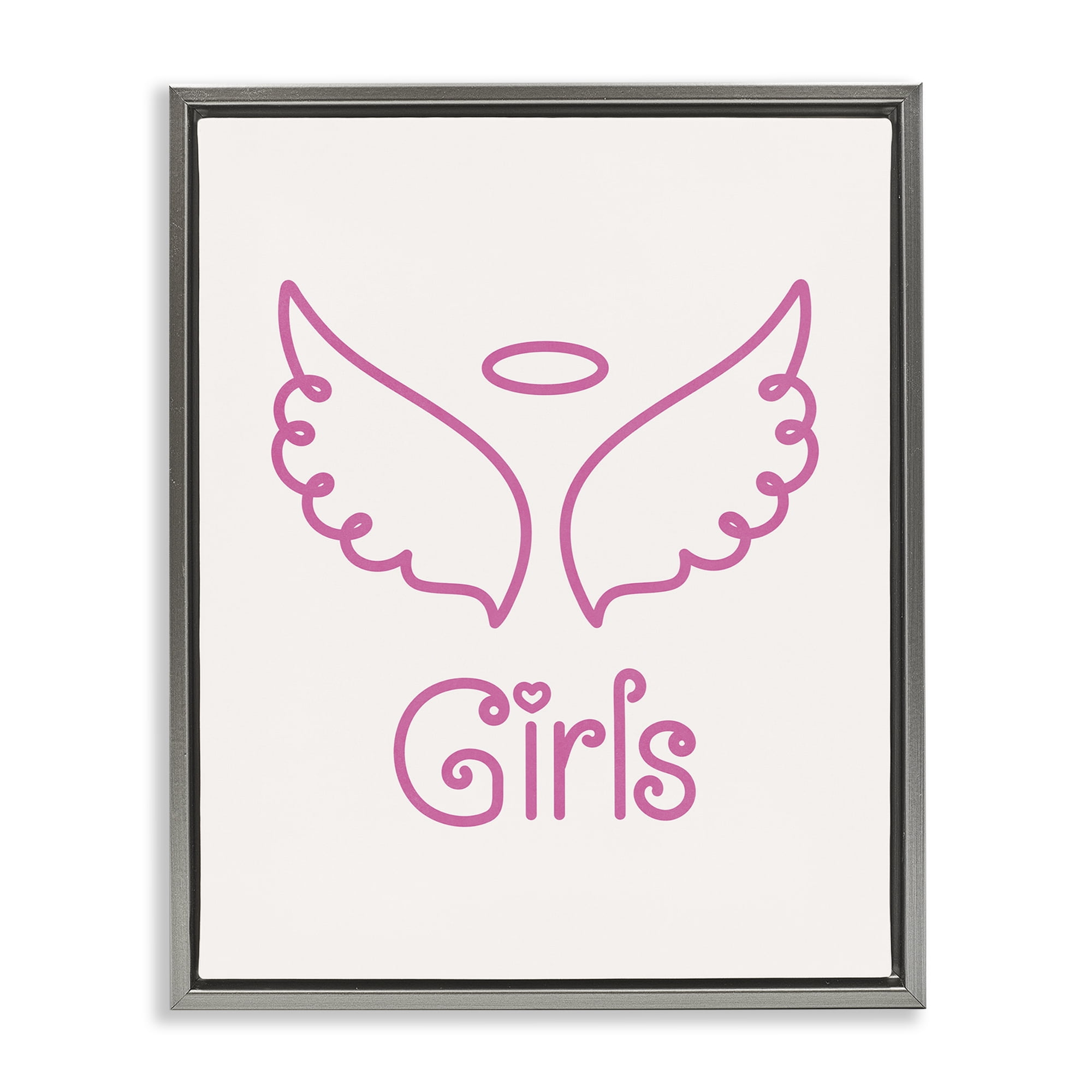 Stupell Industries Minimal Angel Girls Text & Numbers Painting Gray Floater Framed Canvas Art Print Wall Art, 17 x 21