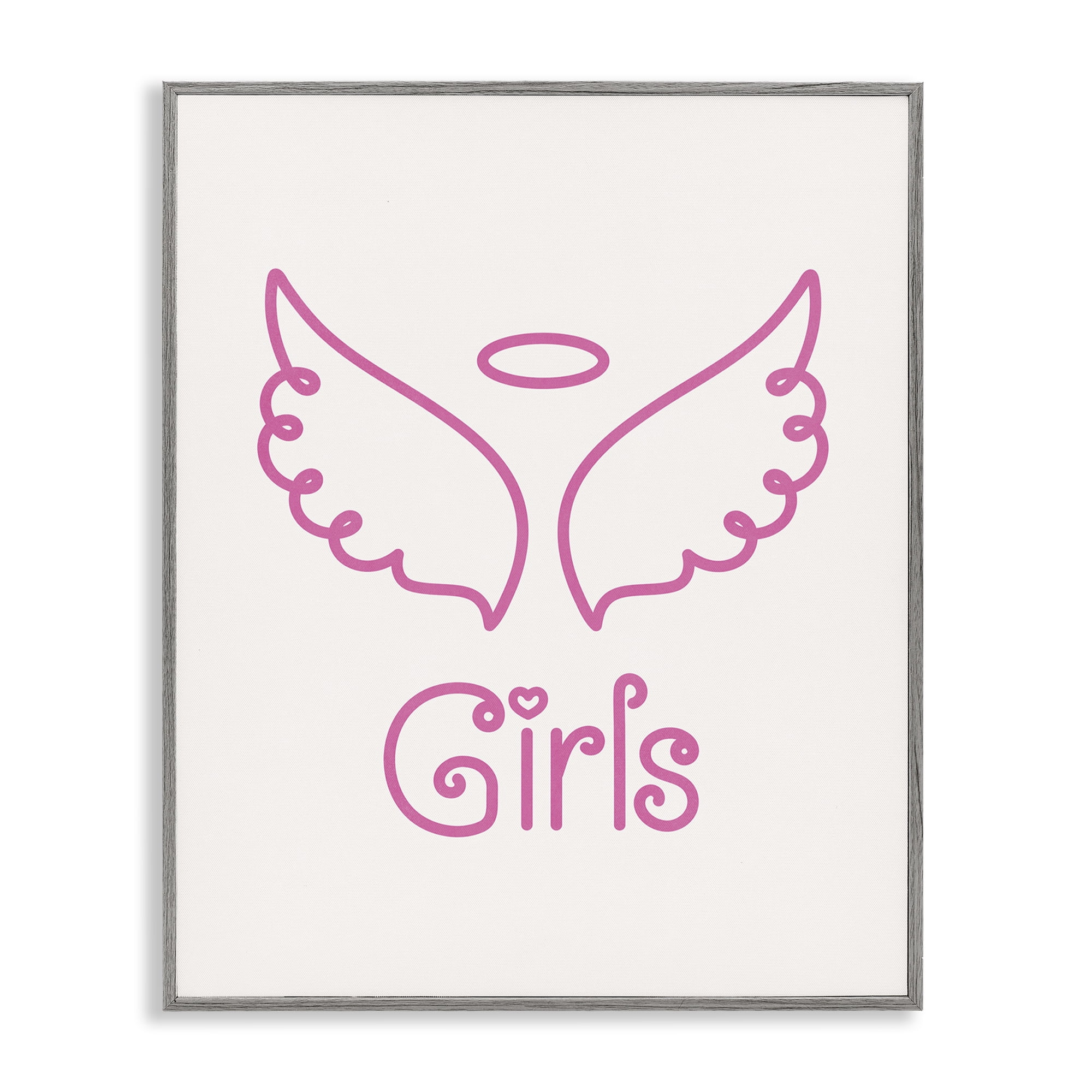 Stupell Industries Minimal Angel Girls Text & Numbers Painting Gray Framed Art Print Wall Art, 11 x 14