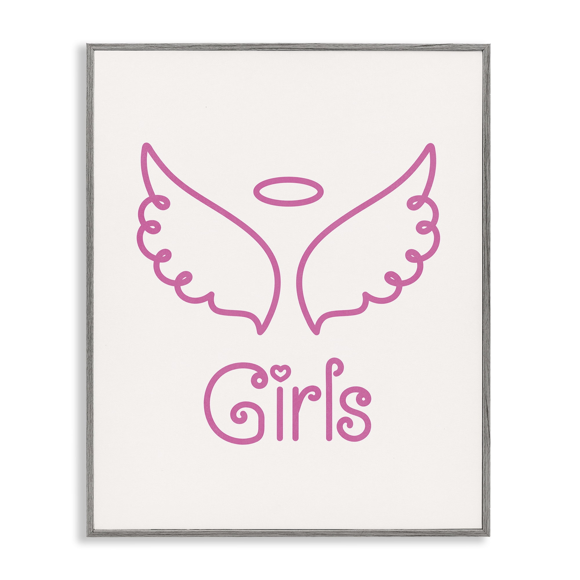 Stupell Industries Minimal Angel Girls Text & Numbers Painting Gray Framed Art Print Wall Art, 16 x 20