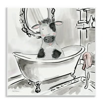 Stupell Industries Minimal Bathtub Cow Animals Painting Unframed Art Print Wall Art, 12 x 12