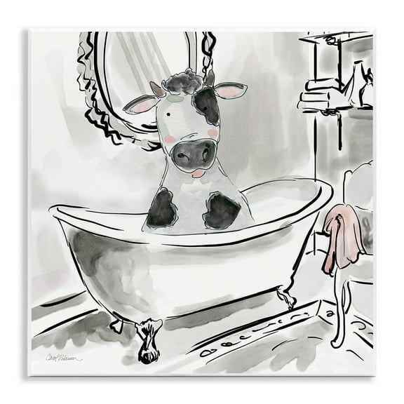 Stupell Industries Minimal Bathtub Cow Animals Painting Unframed Art Print Wall Art, 12 x 12