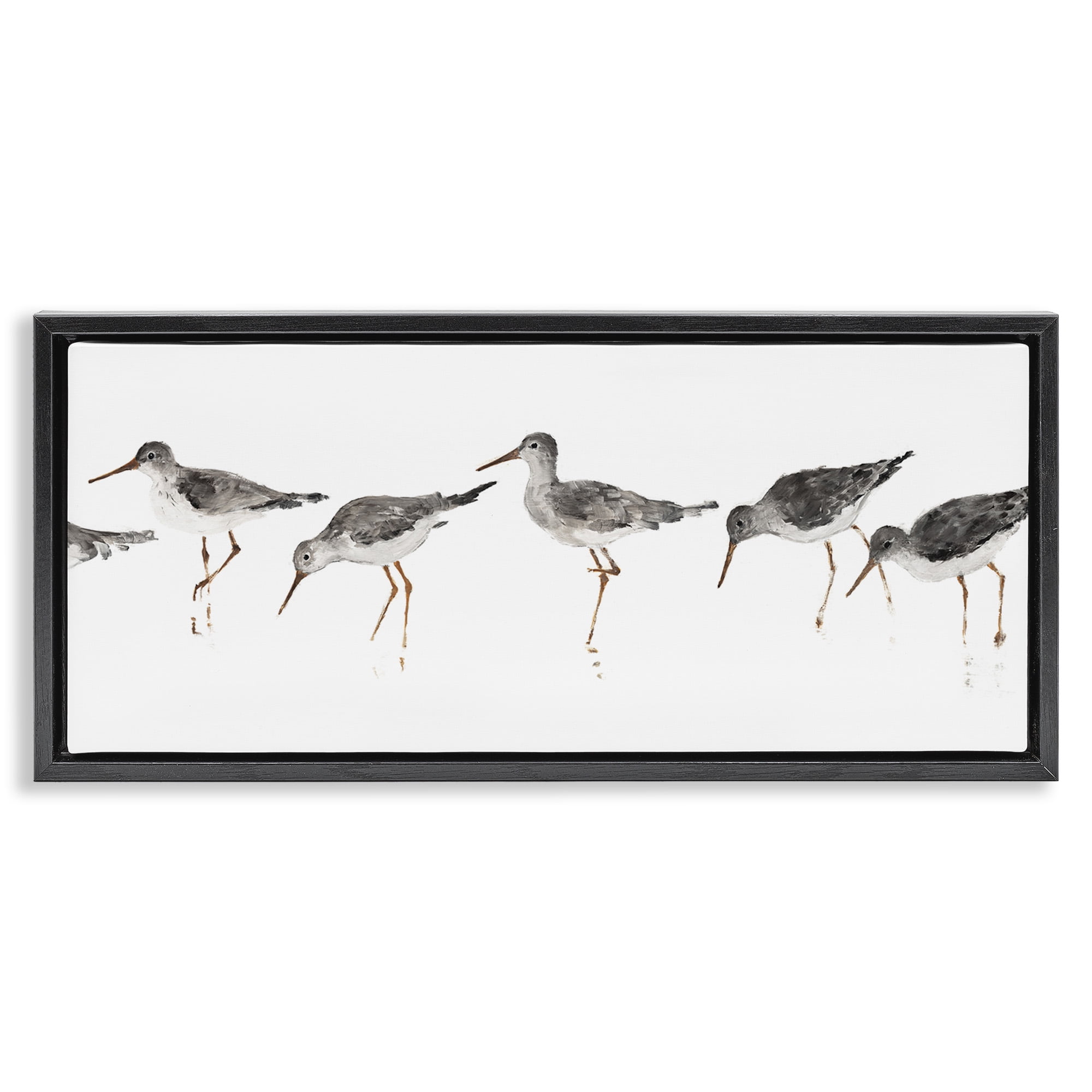 Stupell Industries Minimal Beach Bird Sandpipers Animals & Insects Painting Black Floater Framed Canvas Art Print Wall Art, 25 x 11
