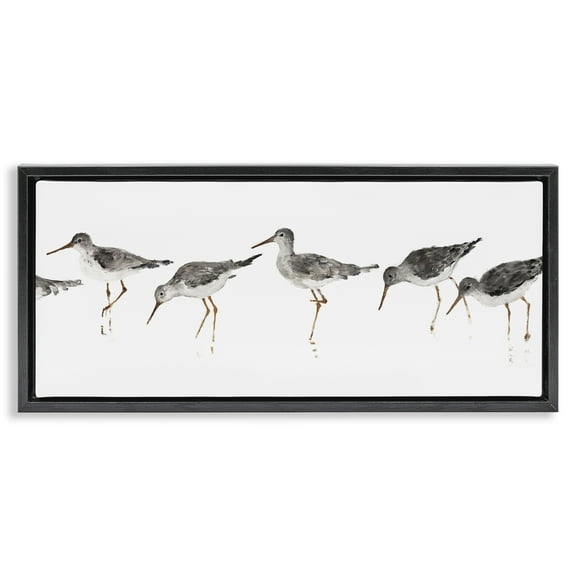 Stupell Industries Minimal Beach Bird Sandpipers Animals & Insects Painting Black Floater Framed Canvas Art Print Wall Art, 25 x 11