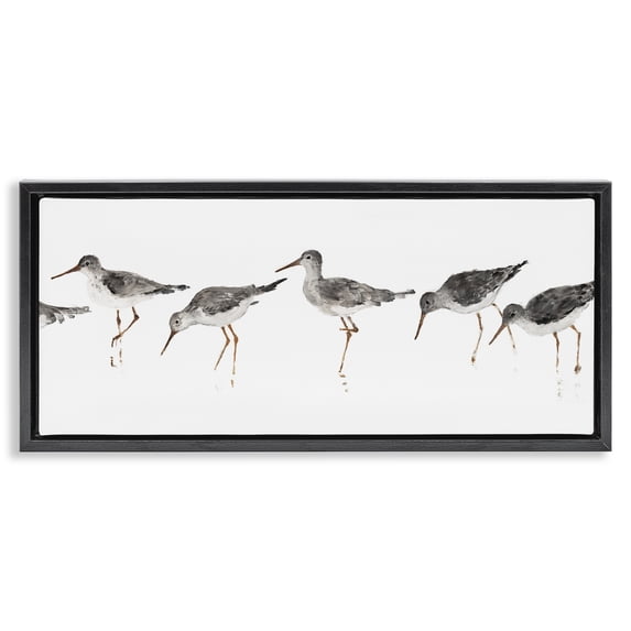 Stupell Industries Coastal Minimal Beach Bird Sandpipers Black Floating Frame Canvas Art, 25 x 11, by Avery Tillmon
