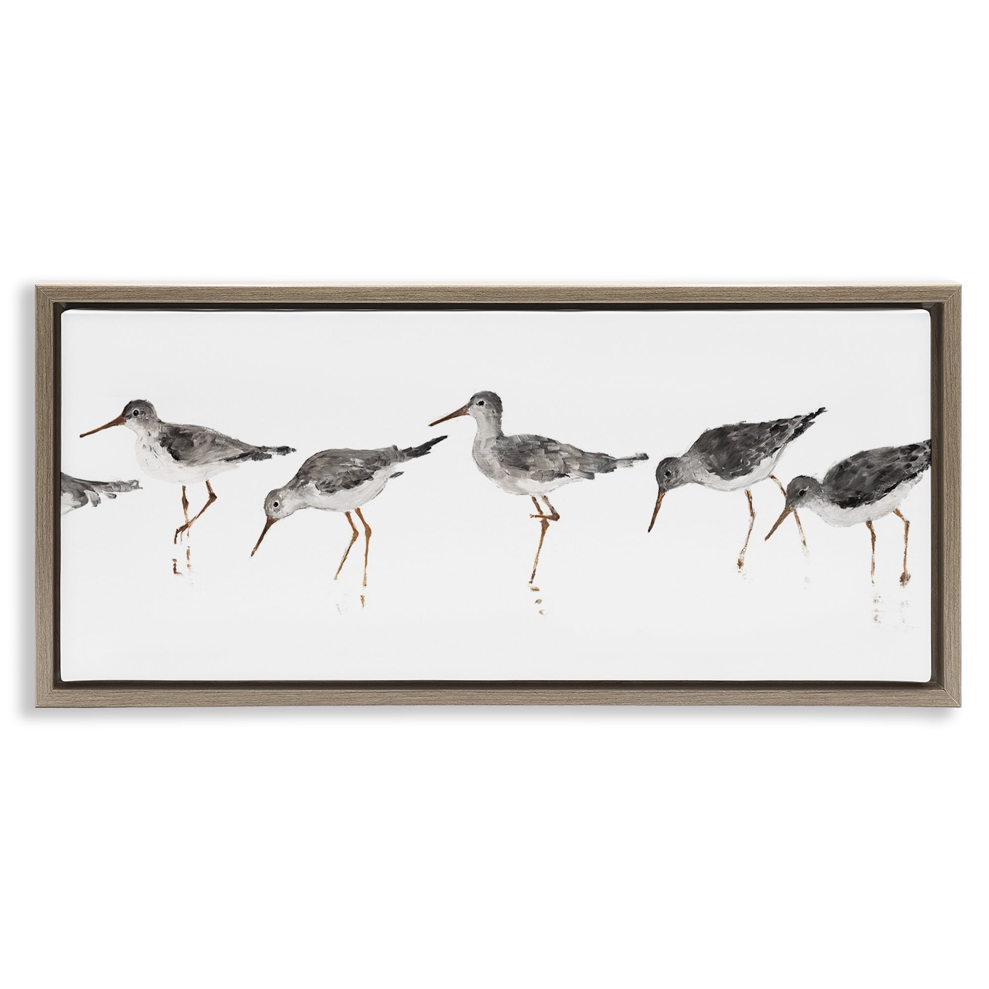 Stupell Industries Minimal Beach Bird Sandpipers Animals & Insects Painting Brown Floater Framed Canvas Art Print Wall Art, 31 x 14