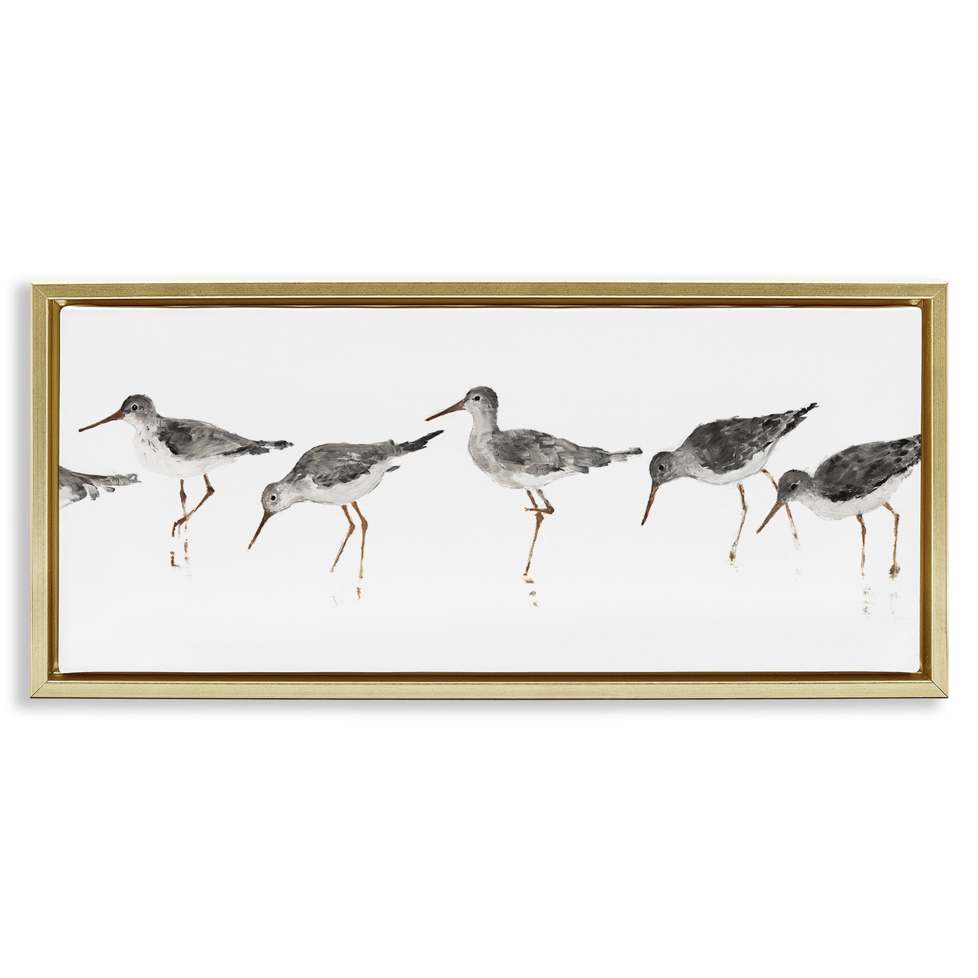 Stupell Industries Minimal Beach Bird Sandpipers Animals & Insects Painting Gold Floater Framed Canvas Art Print Wall Art, 31 x 14
