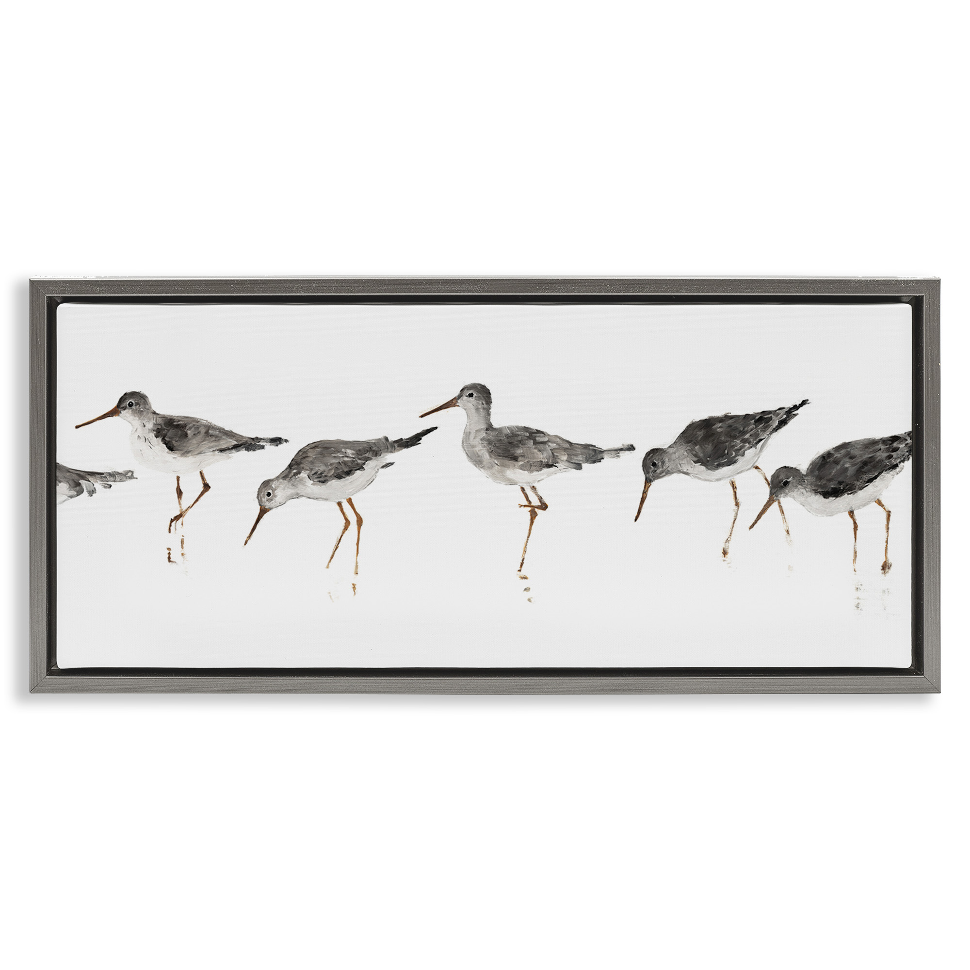 Stupell Industries Minimal Beach Bird Sandpipers Animals & Insects Painting Gray Floater Framed Canvas Art Print Wall Art, 25 x 11