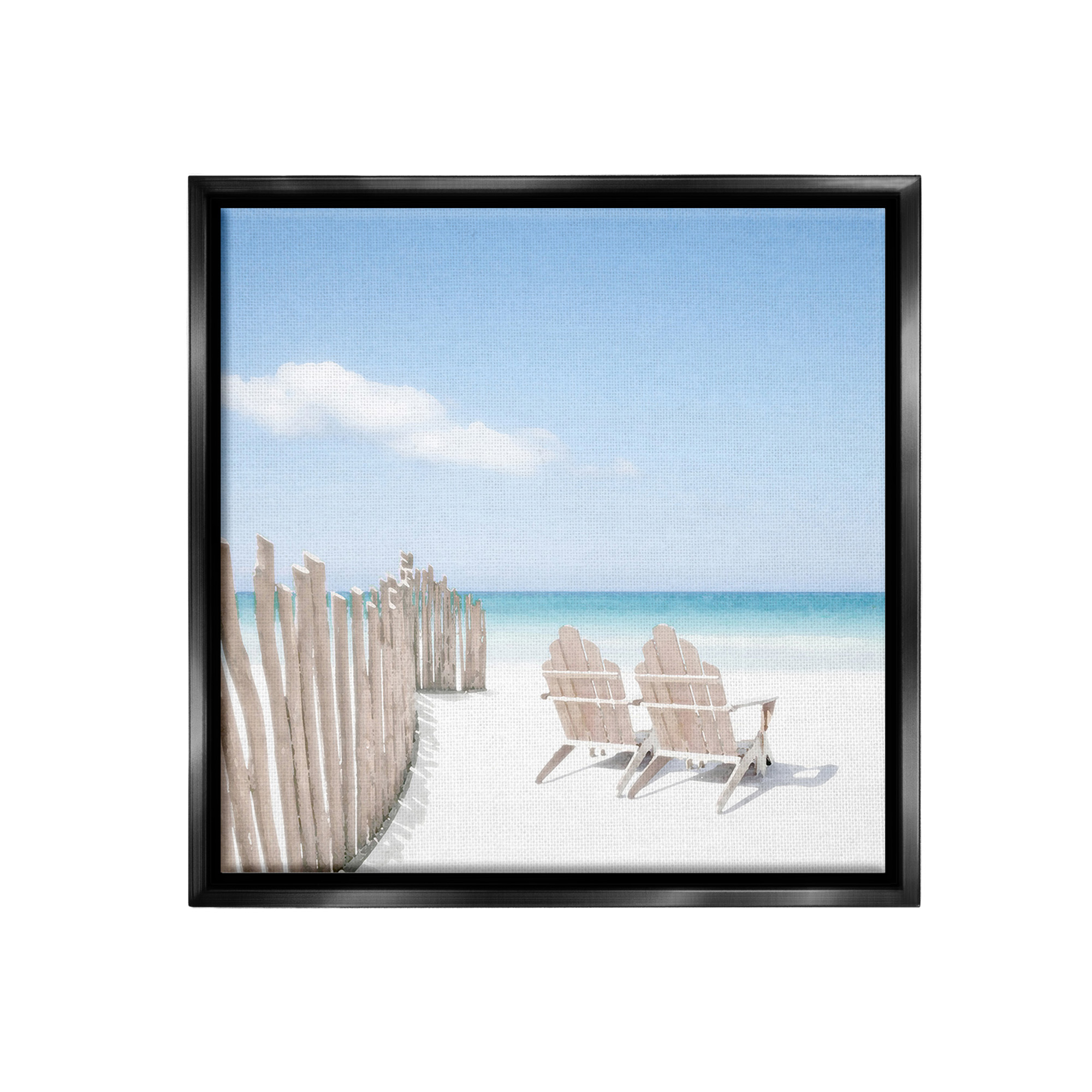 Stupell Industries Minimal Beach Chairs View Landscape Painting Black Floater Framed Canvas Art Print Wall Art, 25 x 25