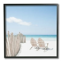 Stupell Industries Minimal Beach Chairs View Landscape Painting Black Framed Art Print Wall Art, 12 x 12