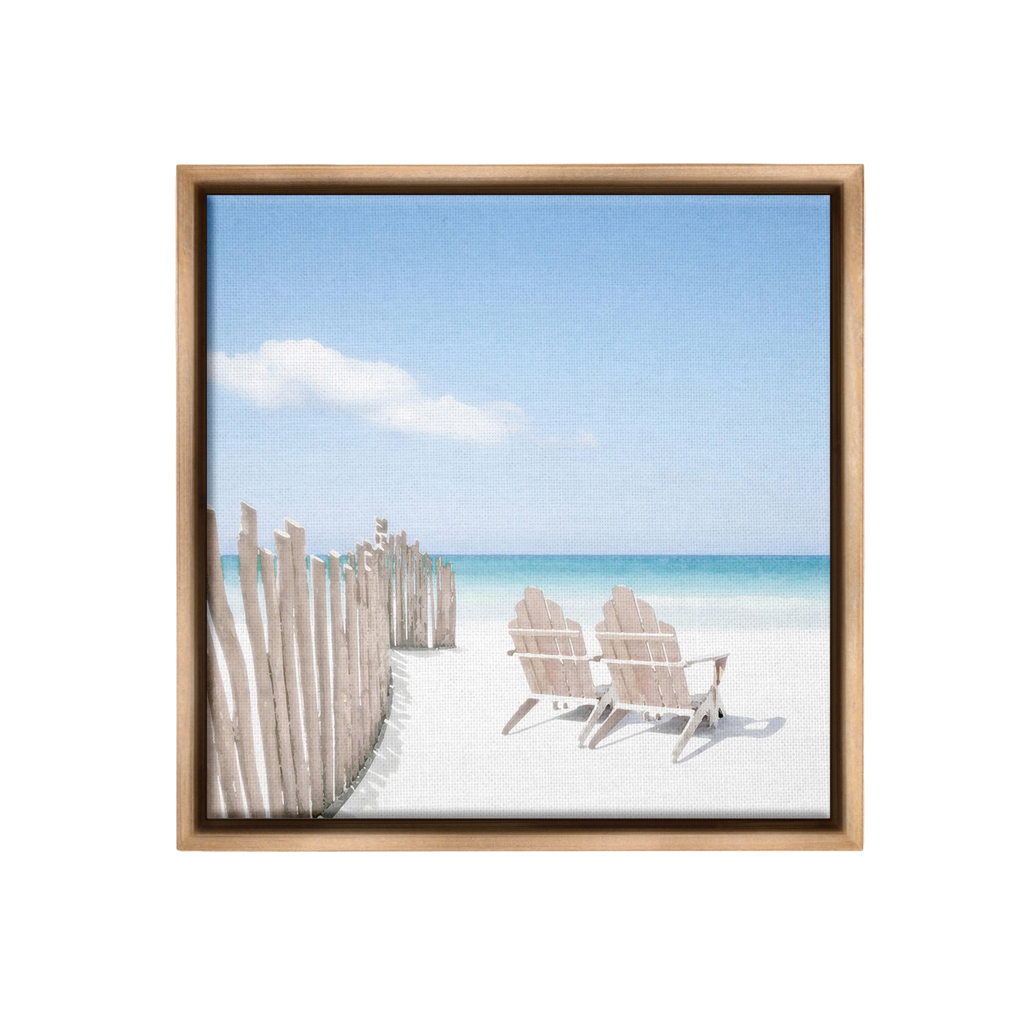 Stupell Industries Minimal Beach Chairs View Landscape Painting Brown Floater Framed Canvas Art Print Wall Art, 18 x 18