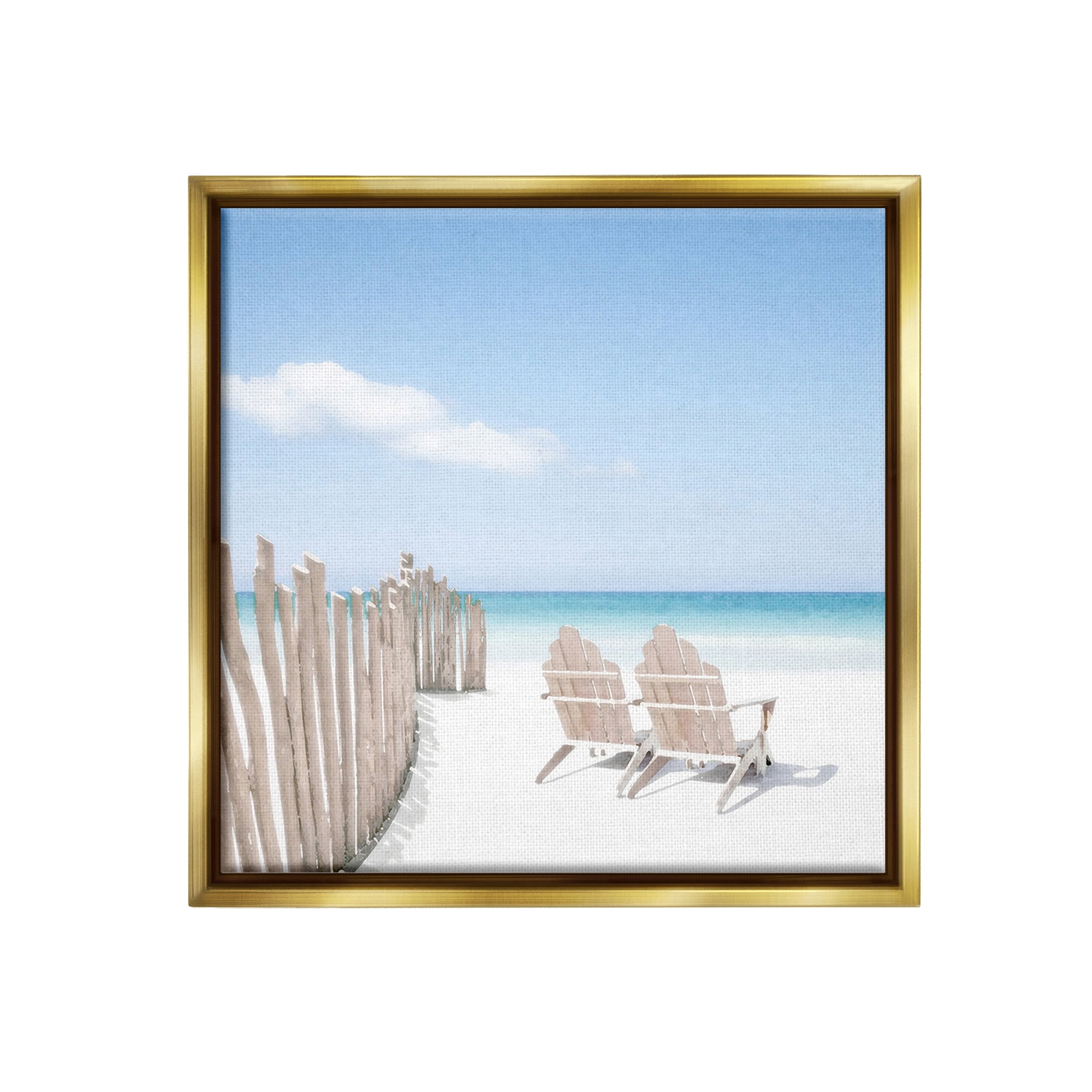 Stupell Industries Minimal Beach Chairs View Landscape Painting Gold Floater Framed Canvas Art Print Wall Art, 25 x 25