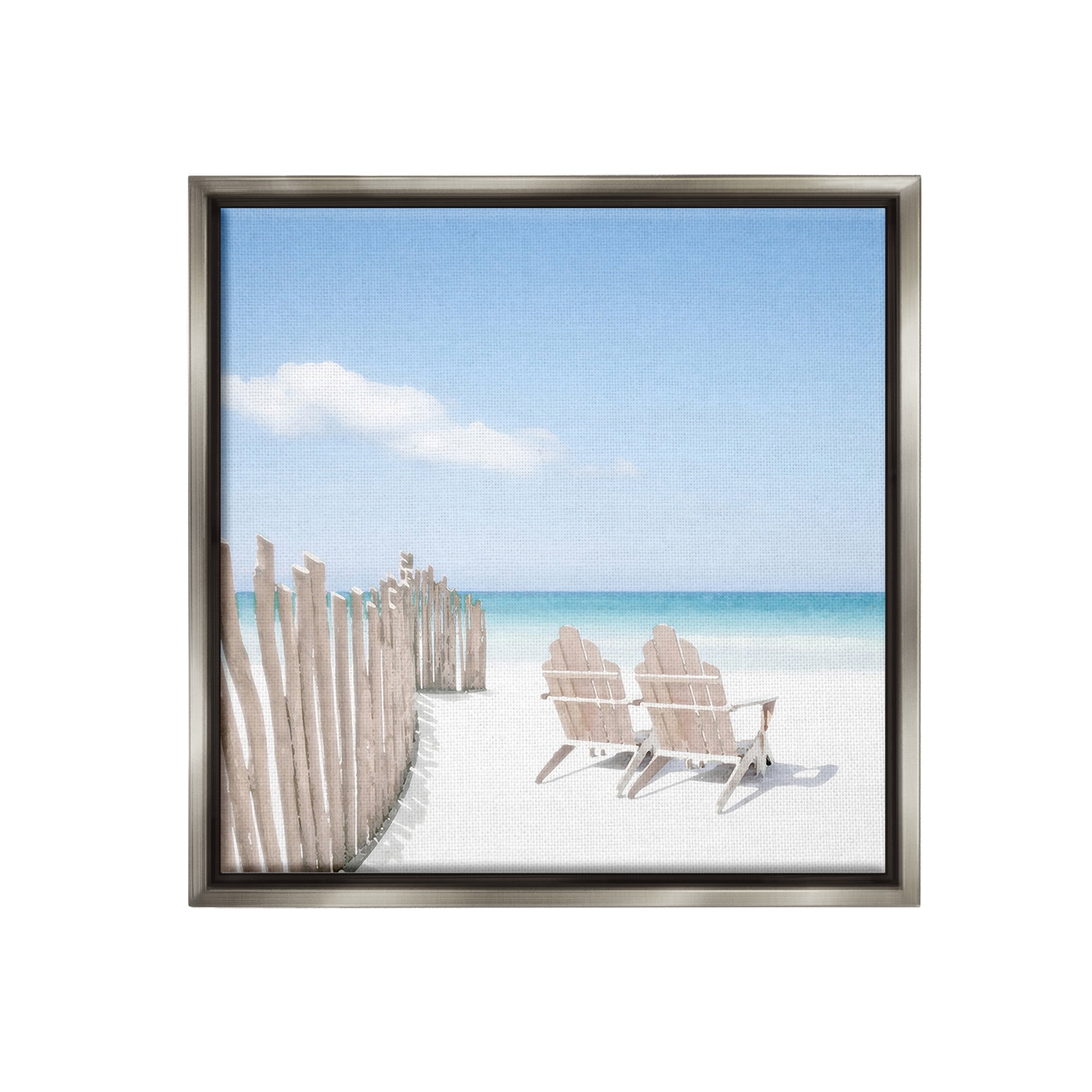 Stupell Industries Minimal Beach Chairs View Landscape Painting Gray Floater Framed Canvas Art Print Wall Art, 25 x 25