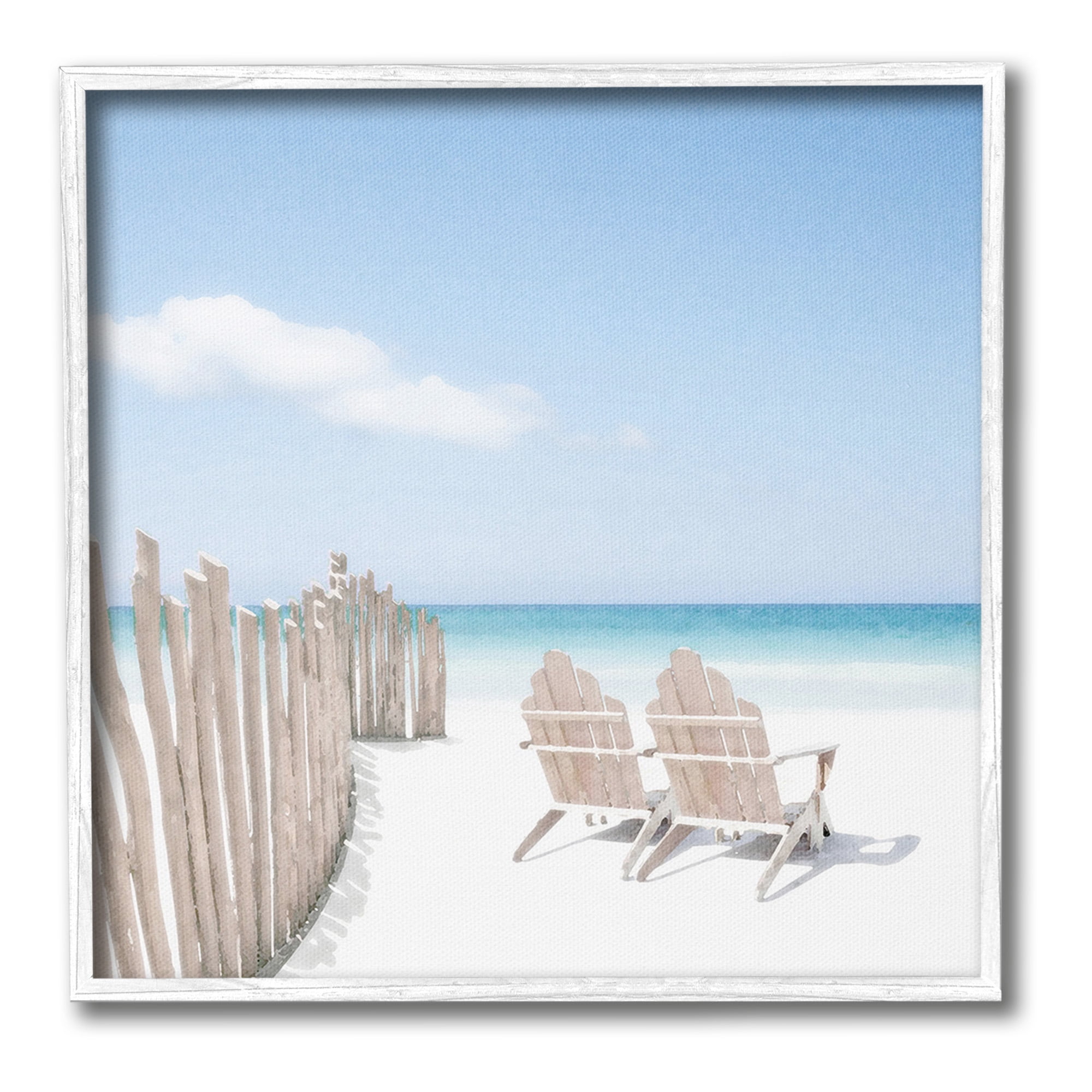 Stupell Industries Minimal Beach Chairs View Landscape Painting White Framed Art Print Wall Art, 24 x 24
