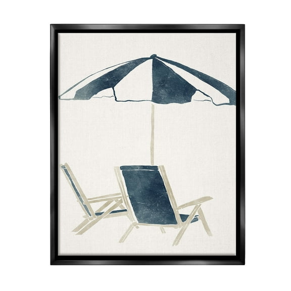 Stupell Industries Minimal Beach Umbrella & Chairs Nature Painting Black Floater Framed Canvas Art Print Wall Art, 17 x 21