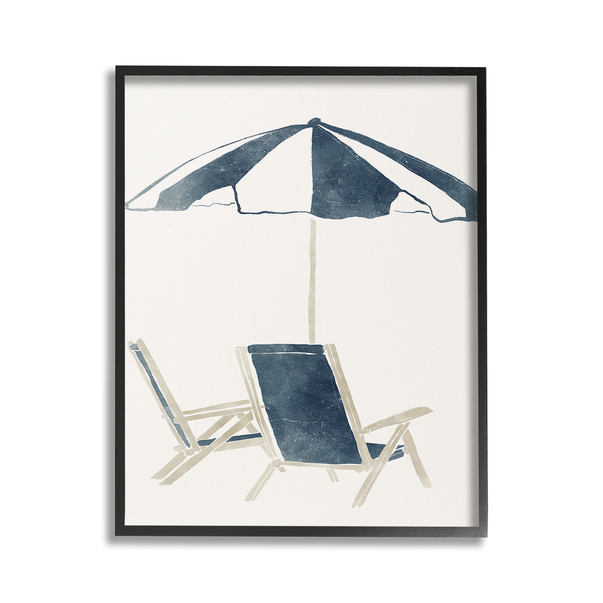 Stupell Industries Minimal Beach Umbrella & Chairs Nature Painting Black Framed Art Print Wall Art, 16 x 20