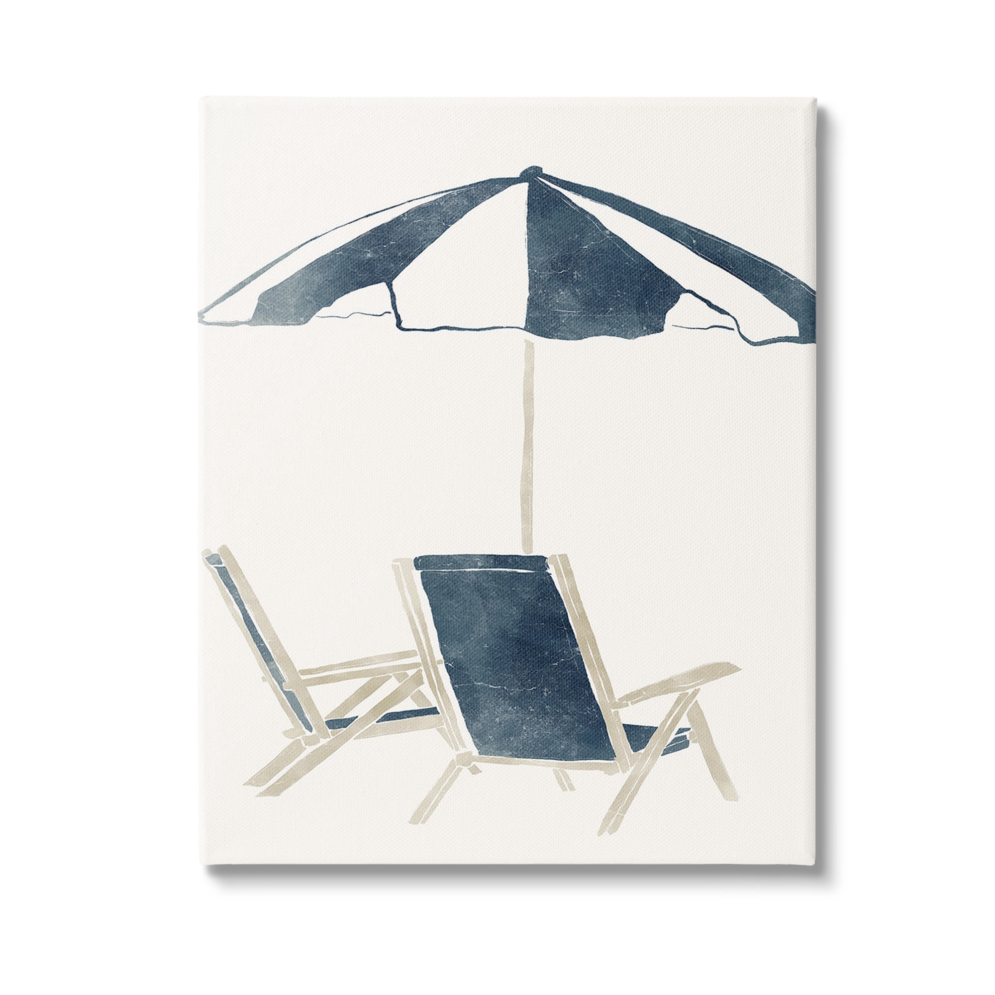 Stupell Industries Minimal Beach Umbrella & Chairs Nature Painting Gallery Wrapped Canvas Art Print Wall Art, 24 x 30