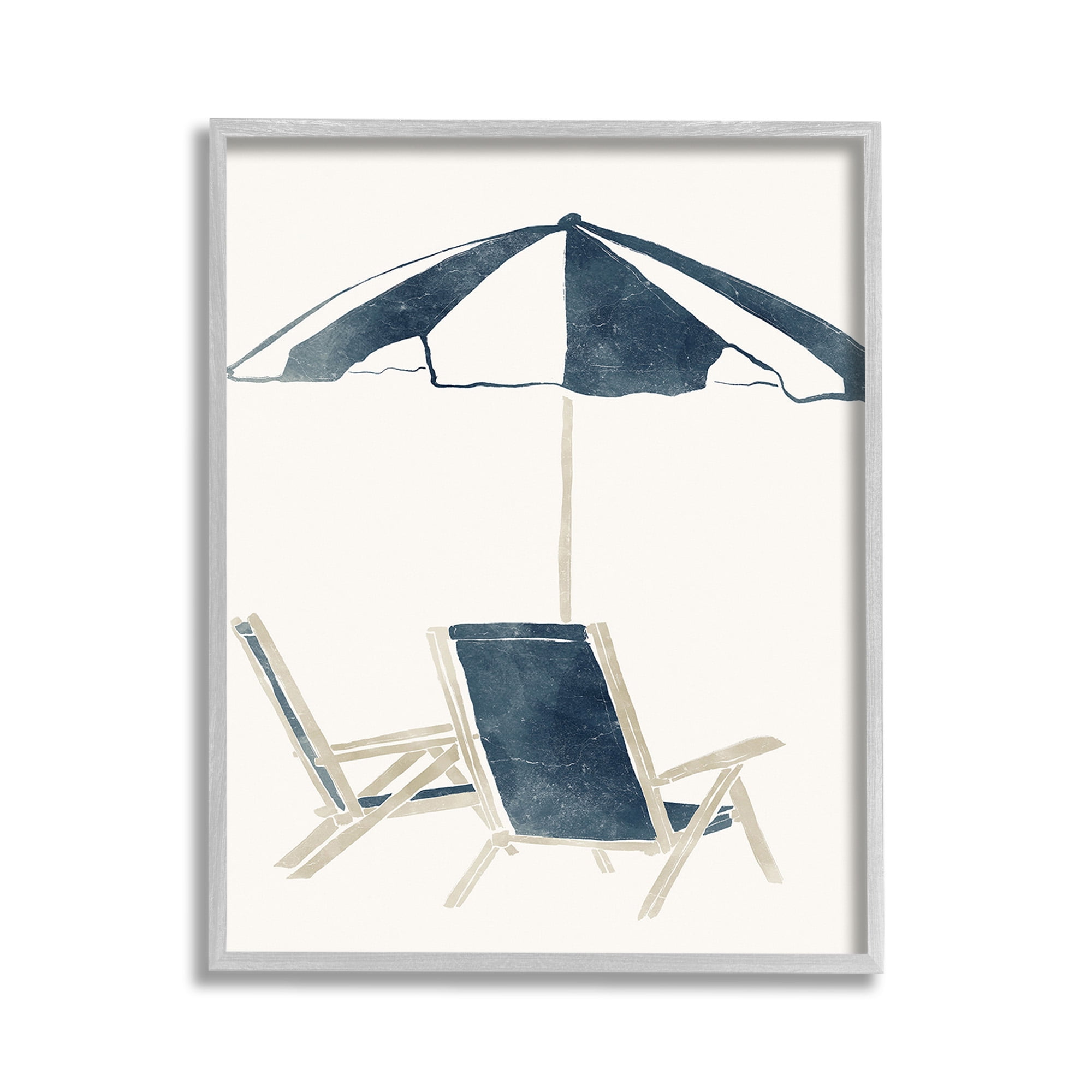 Stupell Industries Minimal Beach Umbrella & Chairs Nature Painting Gray Framed Art Print Wall Art, 11 x 14