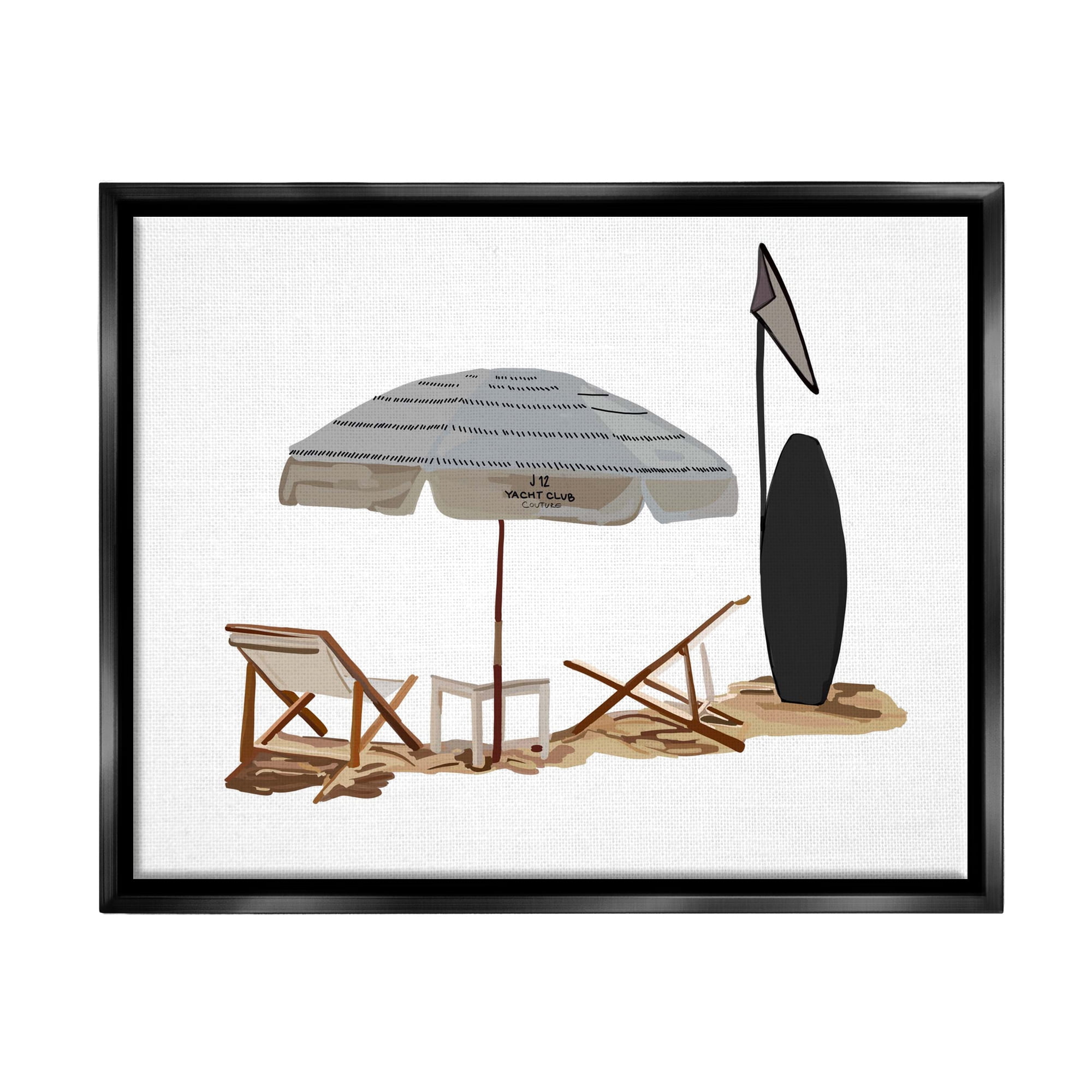 Stupell Industries Minimal Beach Umbrella Scene Nature Painting Black Floater Framed Art Print Wall Art, 31 x 25