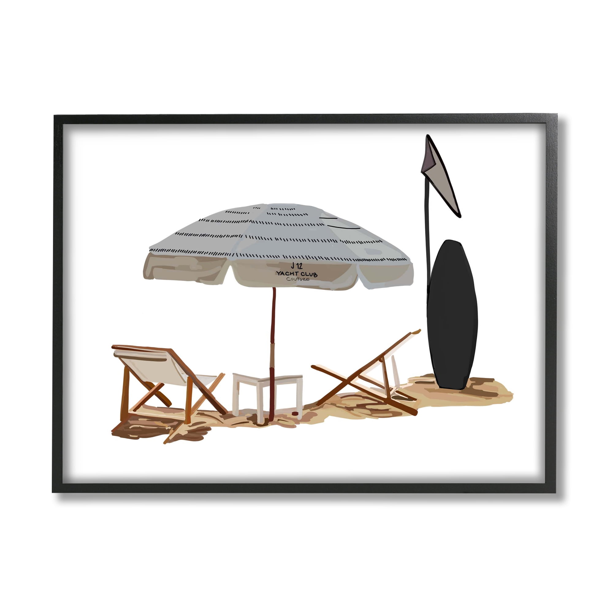 Stupell Industries Minimal Beach Umbrella Scene Nature Painting Black Framed Art Print Wall Art, 20 x 16