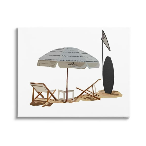 Stupell Industries Minimal Beach Umbrella Scene Nature Painting Gallery Wrapped Canvas Print Wall Art, 20 x 16