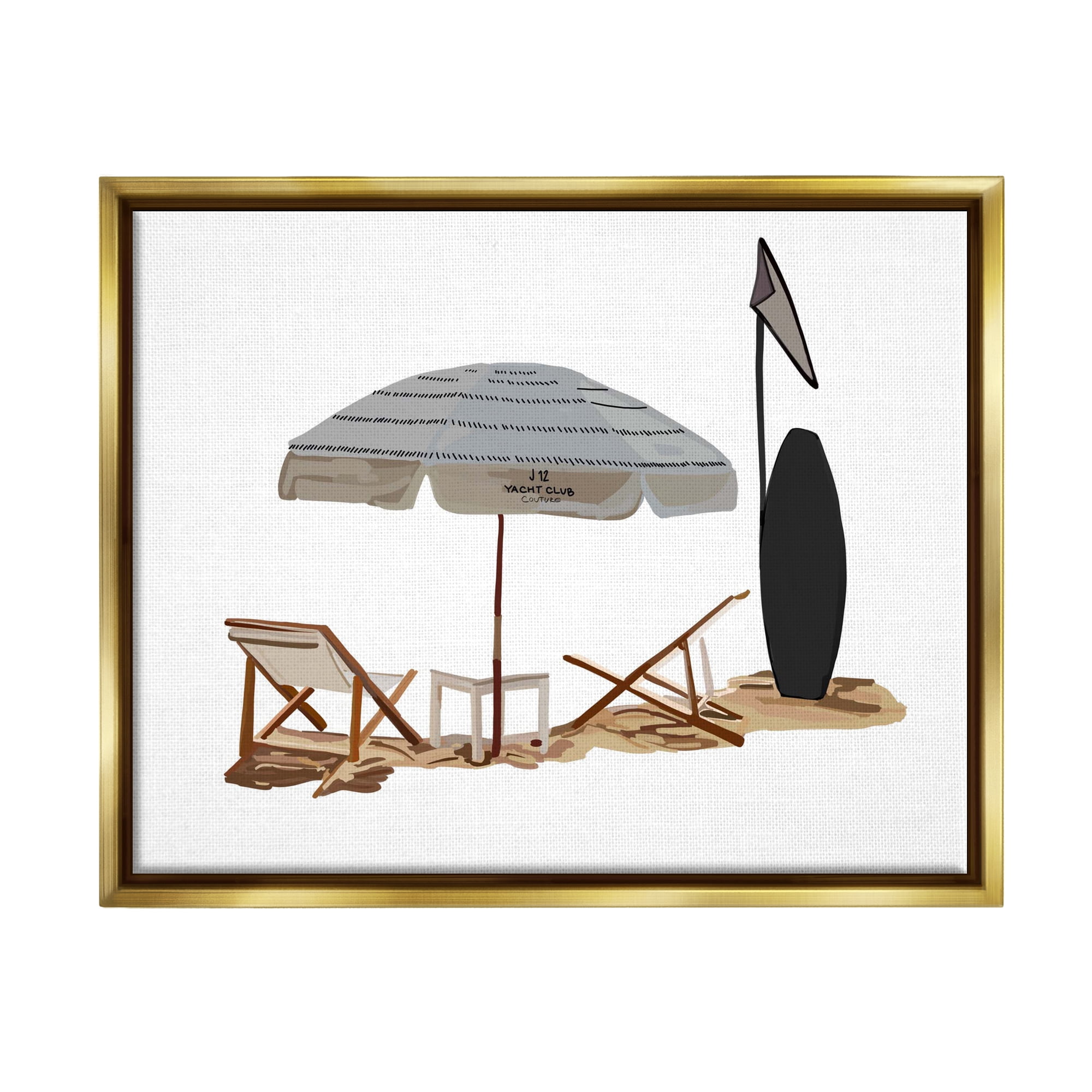 Stupell Industries Minimal Beach Umbrella Scene Nature Painting Gold Floater Framed Art Print Wall Art, 31 x 25