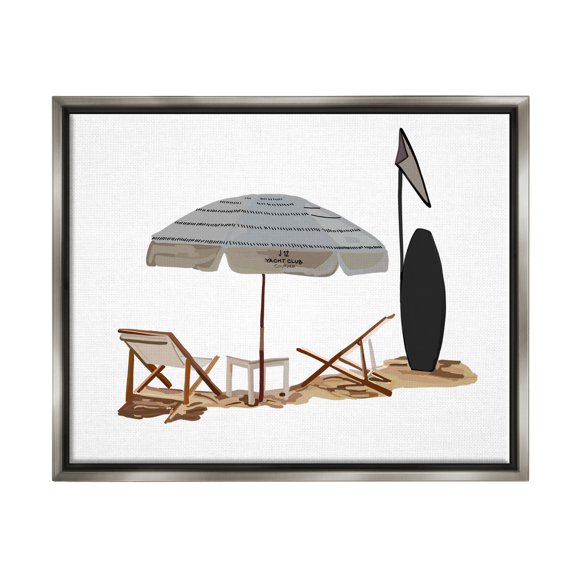 Stupell Industries Minimal Beach Umbrella Scene Nature Painting Gray Floater Framed Art Print Wall Art, 21 x 17