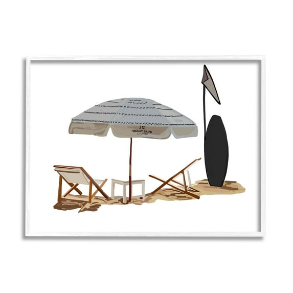 Stupell Industries Minimal Beach Umbrella Scene Nature Painting White Framed Art Print Wall Art, 20 x 16