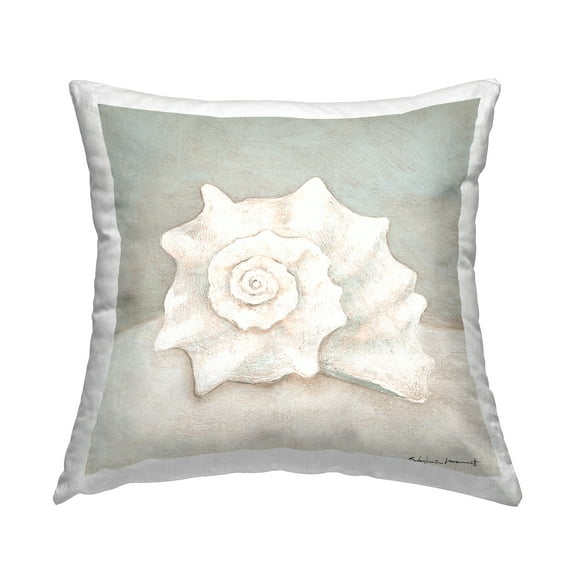 Stupell Industries Minimal Beige Conch Seashell Aquatic Beach Life Design by Stephanie Workman Marrott Throw Pillow