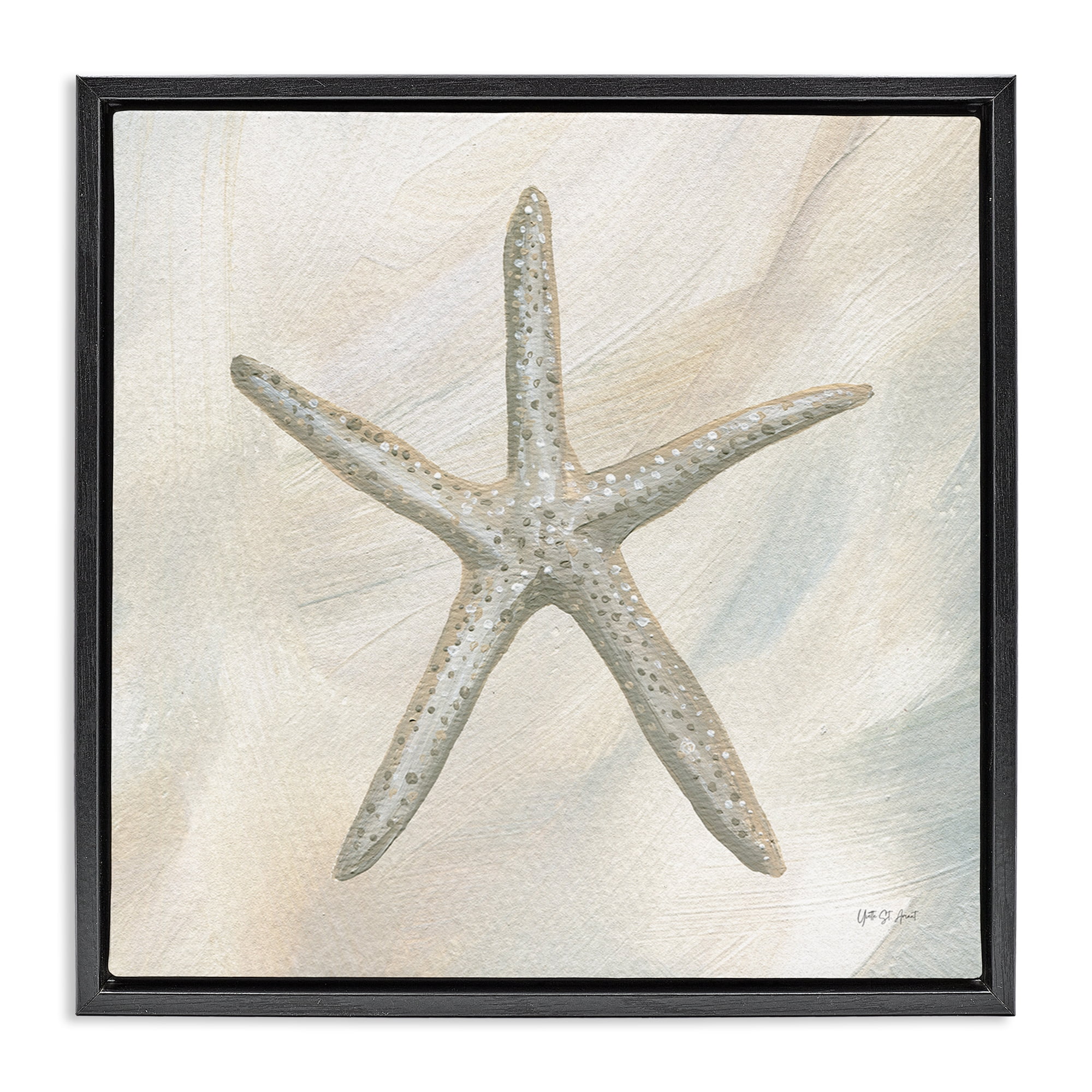 Stupell Industries Minimal Beige Starfish Coastal Painting Black Floater Framed Canvas Art Print Wall Art, 25 x 25