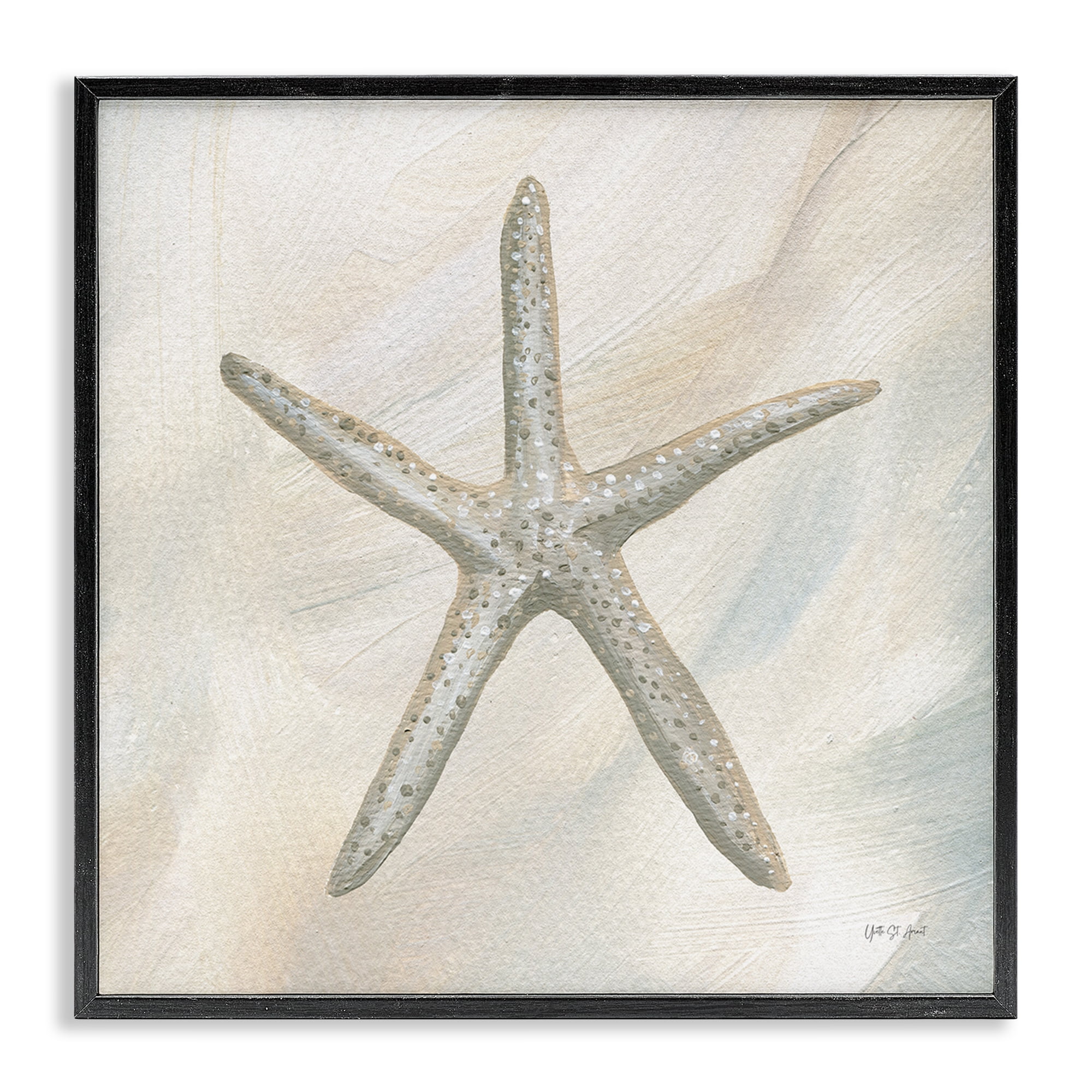 Stupell Industries Minimal Beige Starfish Coastal Painting Black Framed Art Print Wall Art, 12 x 12