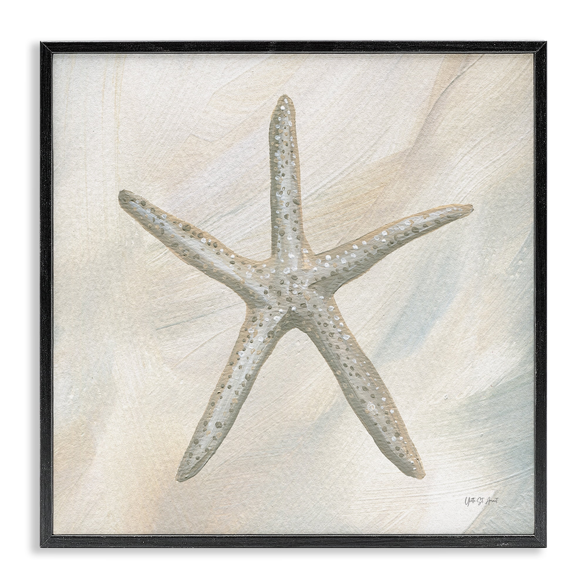 Stupell Industries Minimal Beige Starfish Coastal Painting Black Framed Art Print Wall Art, 24 x 24