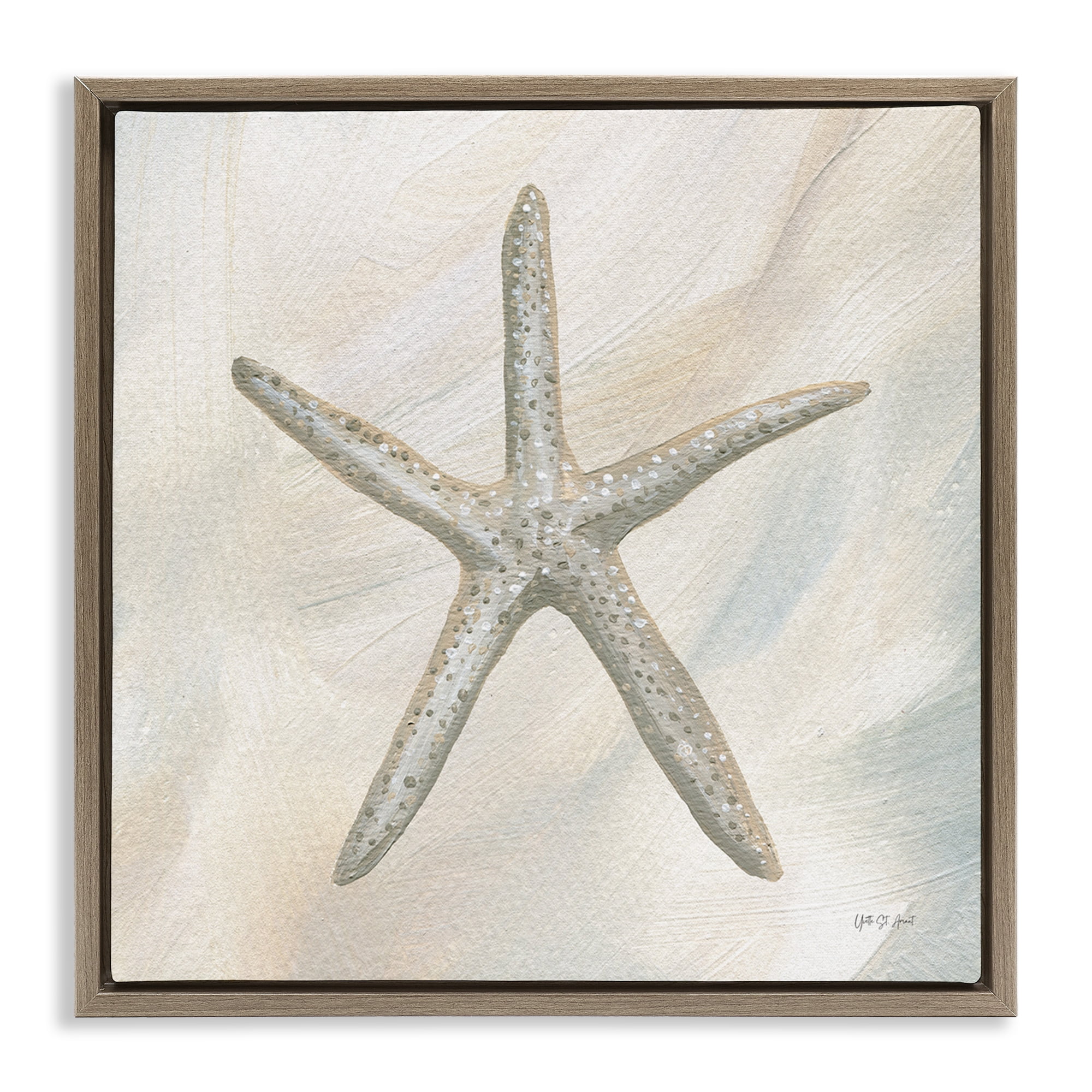 Stupell Industries Minimal Beige Starfish Coastal Painting Brown Floater Framed Canvas Art Print Wall Art, 18 x 18