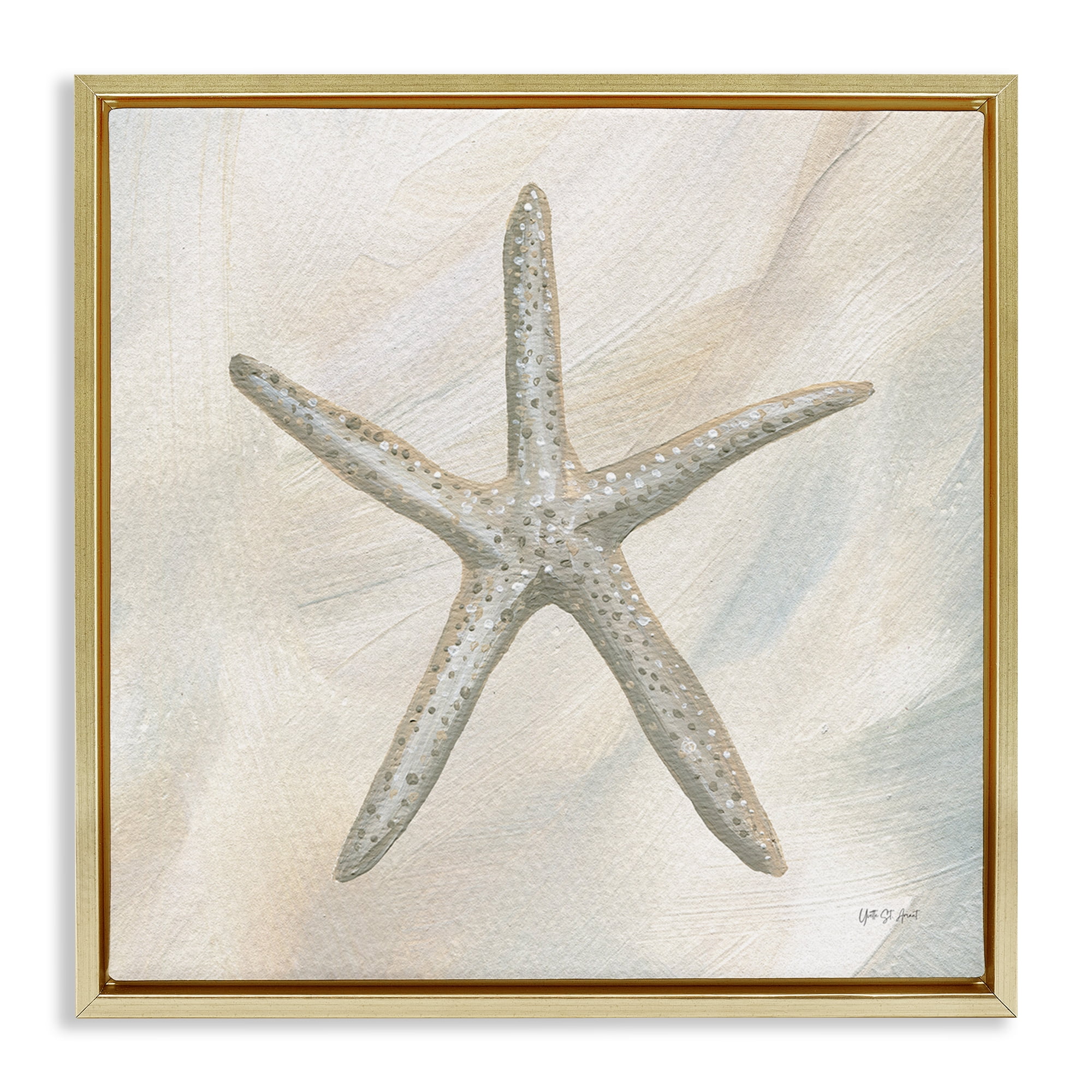 Stupell Industries Minimal Beige Starfish Coastal Painting Gold Floater Framed Canvas Art Print Wall Art, 25 x 25