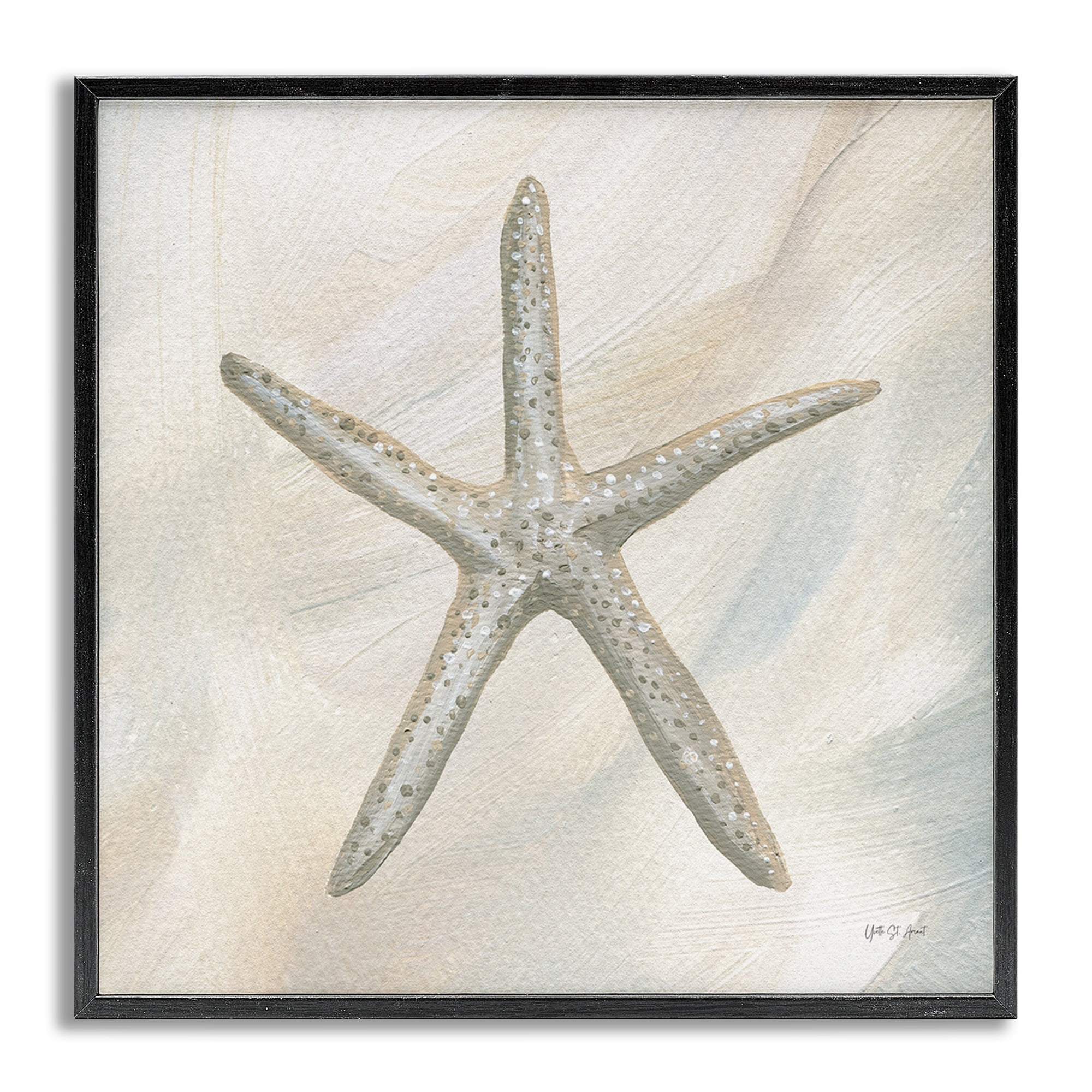 Stupell Industries Minimal Beige Starfish Coastal Painting Gray Framed Art Print Wall Art, 17 x 17