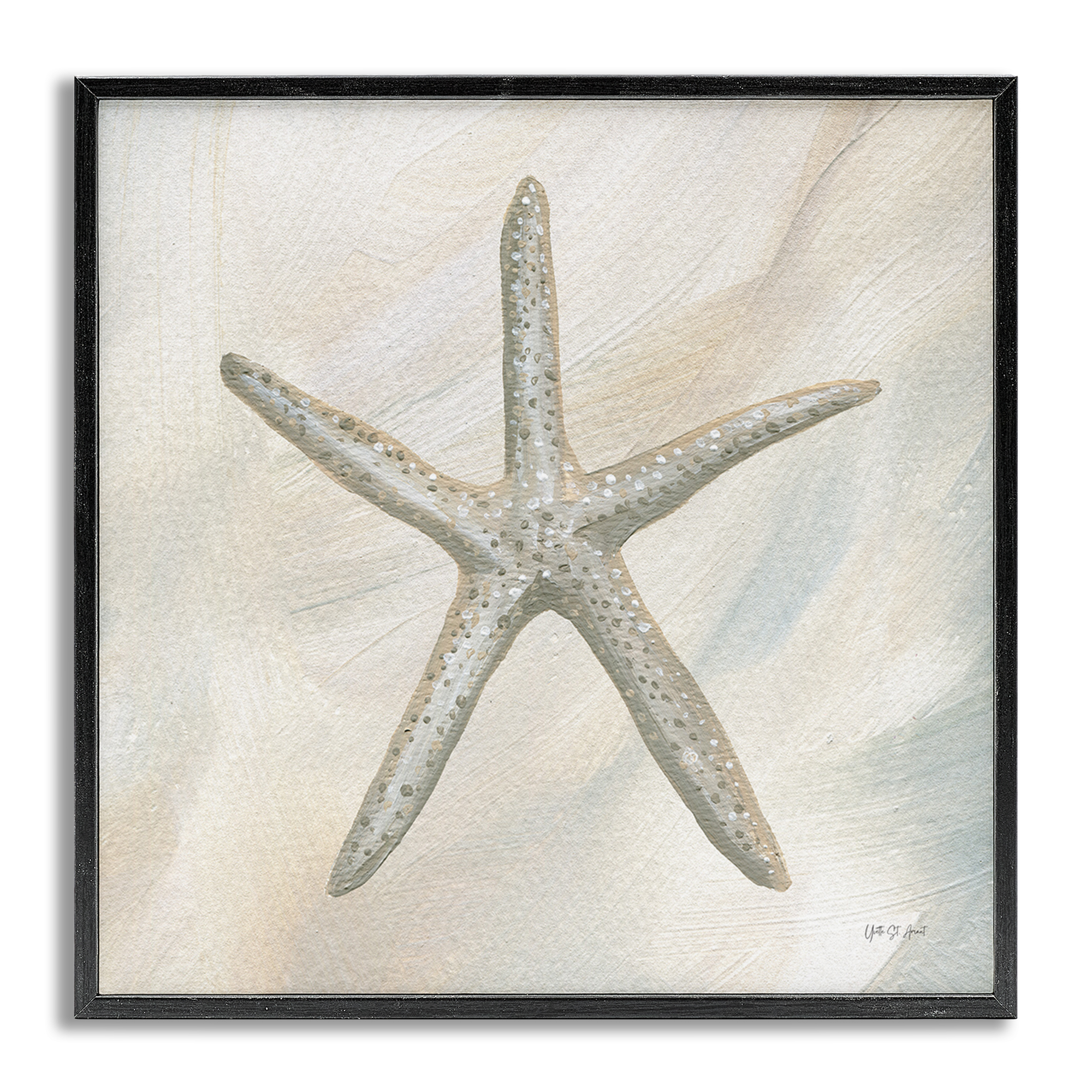 Stupell Industries Minimal Beige Starfish Coastal Painting Gray Framed Art Print Wall Art, 24 x 24