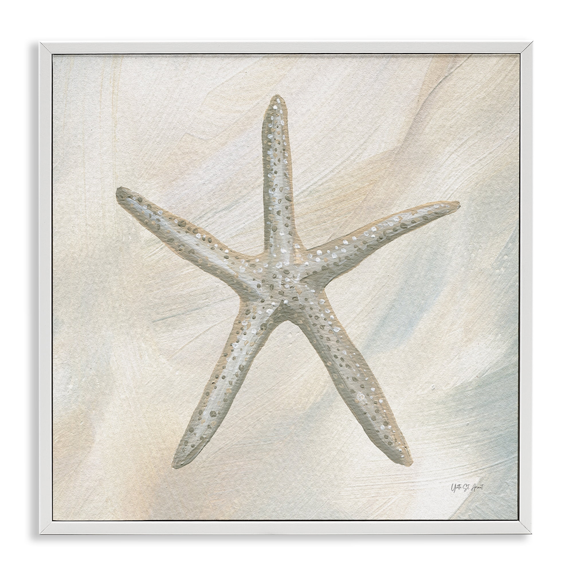 Stupell Industries Minimal Beige Starfish Coastal Painting White Framed Art Print Wall Art, 17 x 17