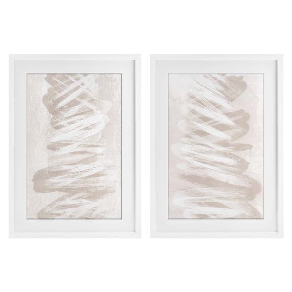 Stupell Industries Minimal Beige Waves 2 Piece White Framed Print Under Glass Set design by Martina Pavlova, 20 x 14