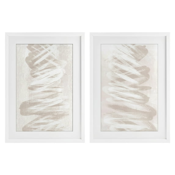 Stupell Industries Minimal Beige Waves 2 Piece White Framed Print Under Glass Set design by Martina Pavlova, 23 x 17