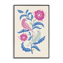Stupell Industries Minimal Bird Couple on Leaves Floral Painting Black Framed Art Print Wall Art, 12 x 18
