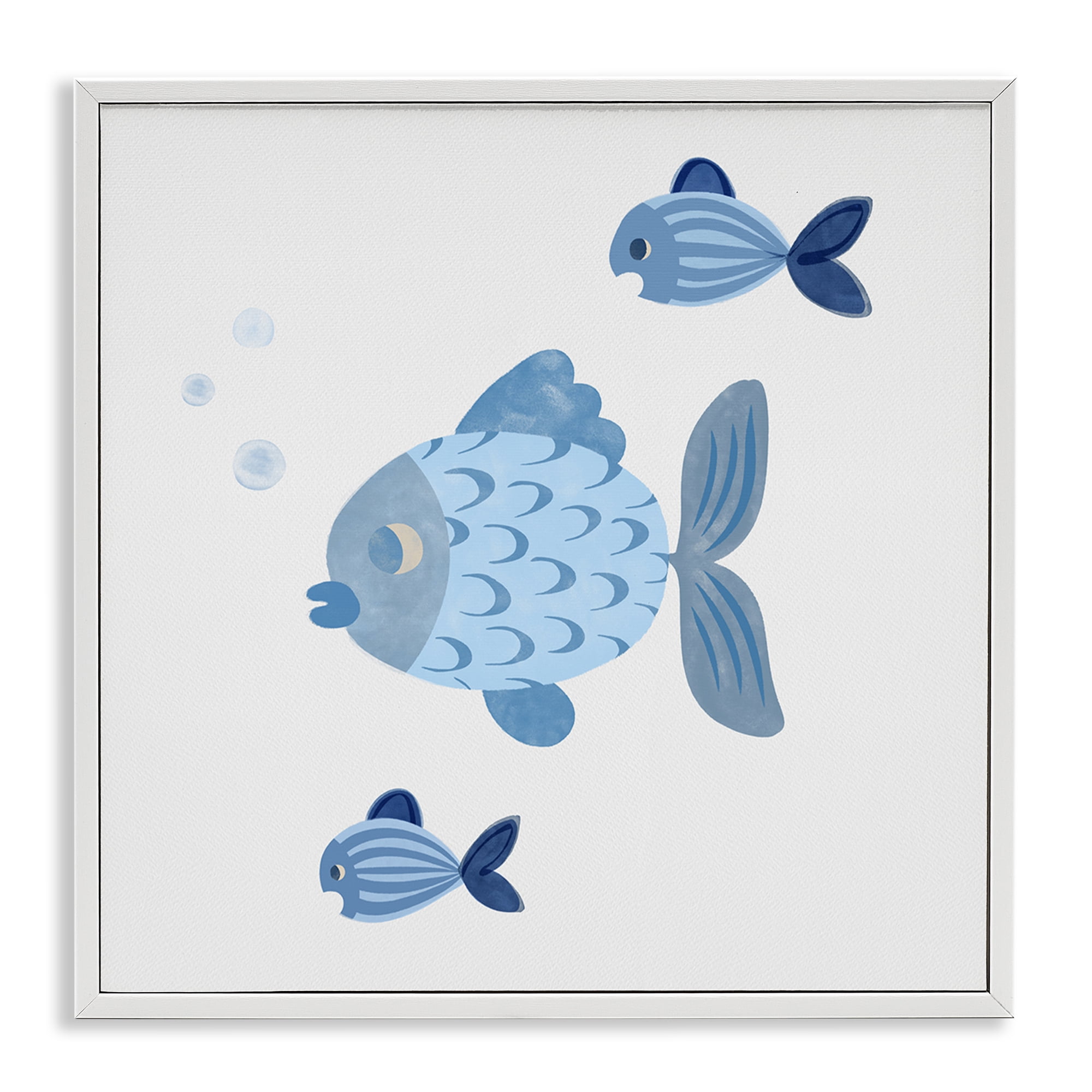 Stupell Industries Minimal Blue Fish Animals Painting White Framed Art Print Wall Art, 24 x 24