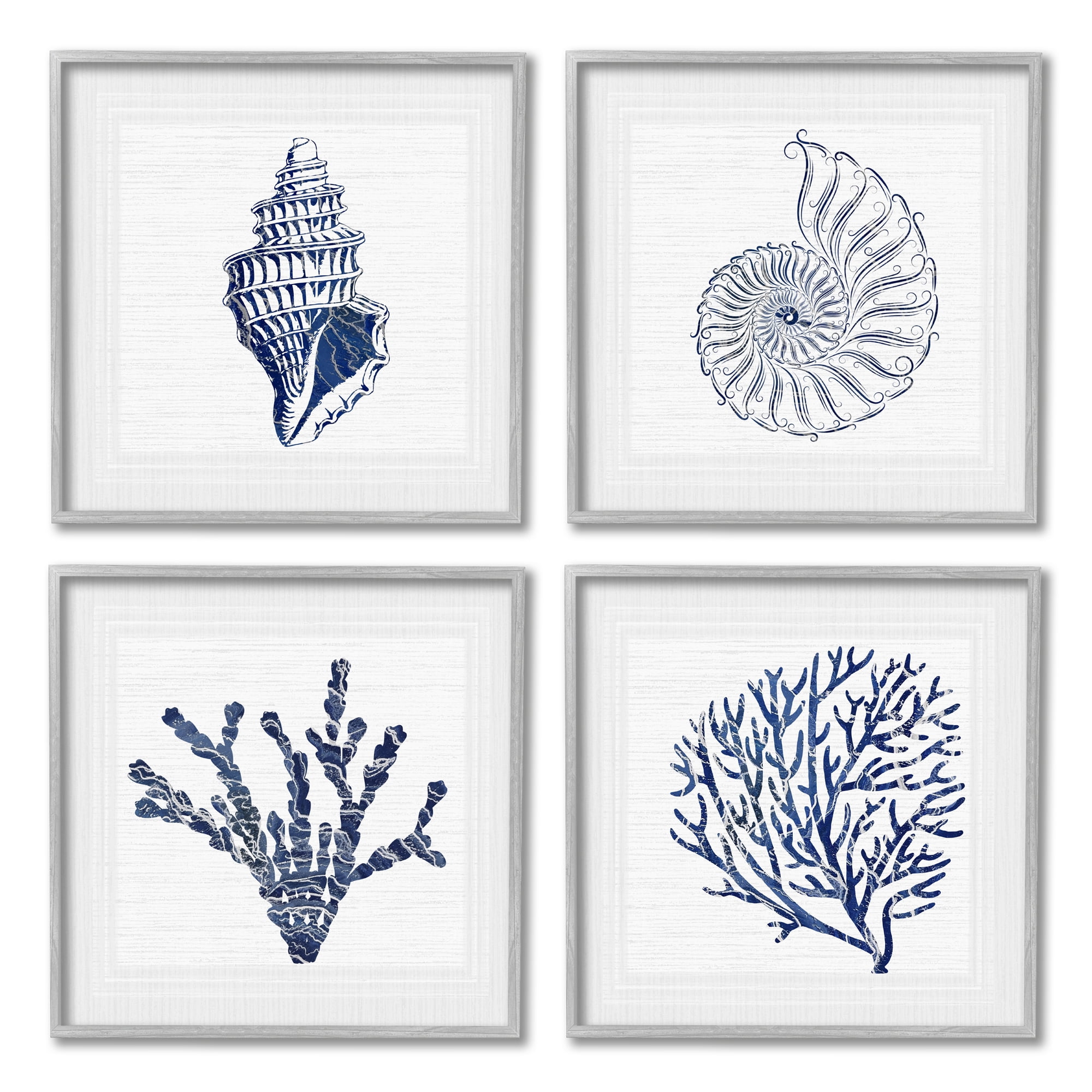 Stupell Industries Minimal Blue Sea Life Animals & Insects Painting Gray Framed Art Print Wall Art, 12 x 12